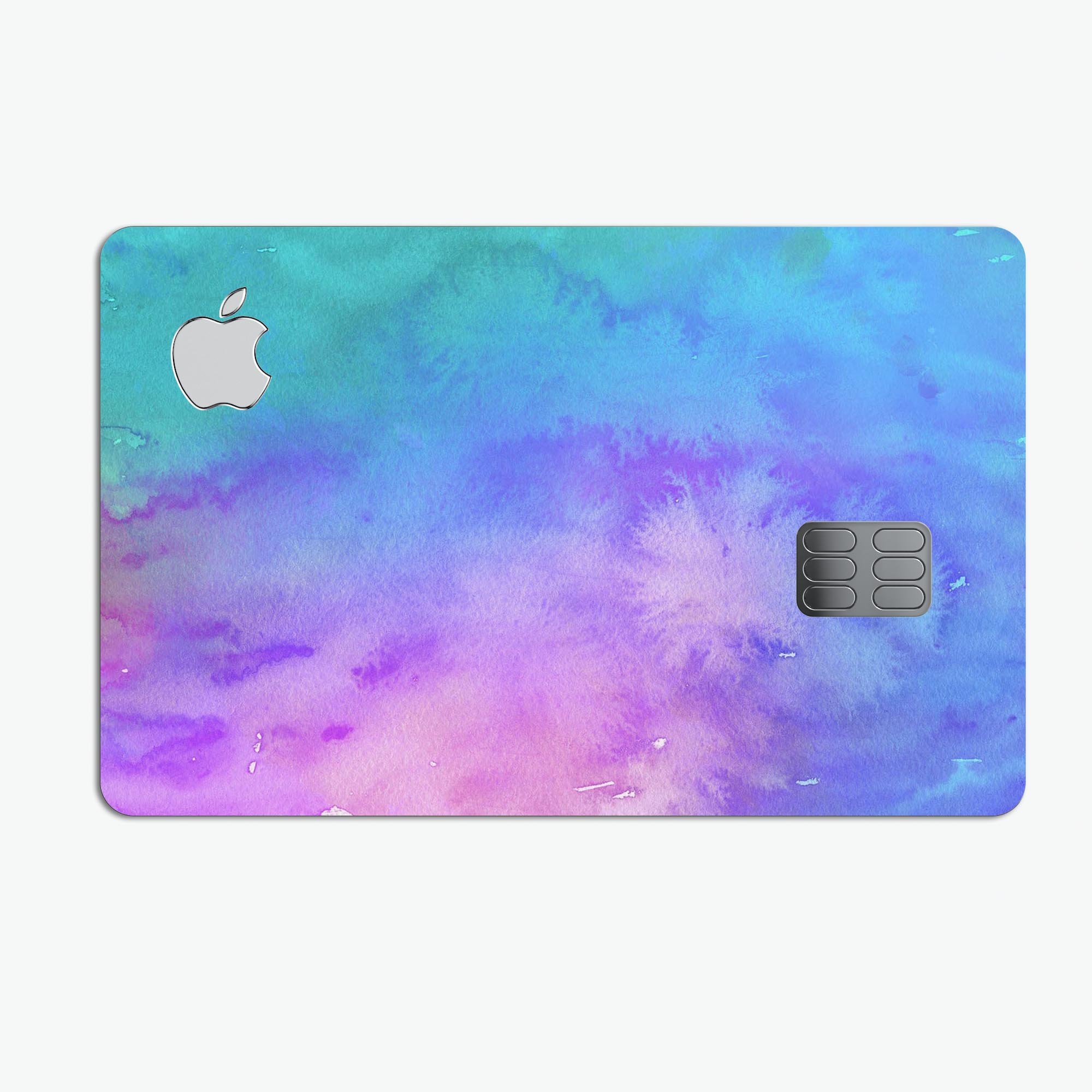 Washed Dyed Absorbed Watercolor Texture decal on an Apple Card, showcasing vibrant colors and a protective design.