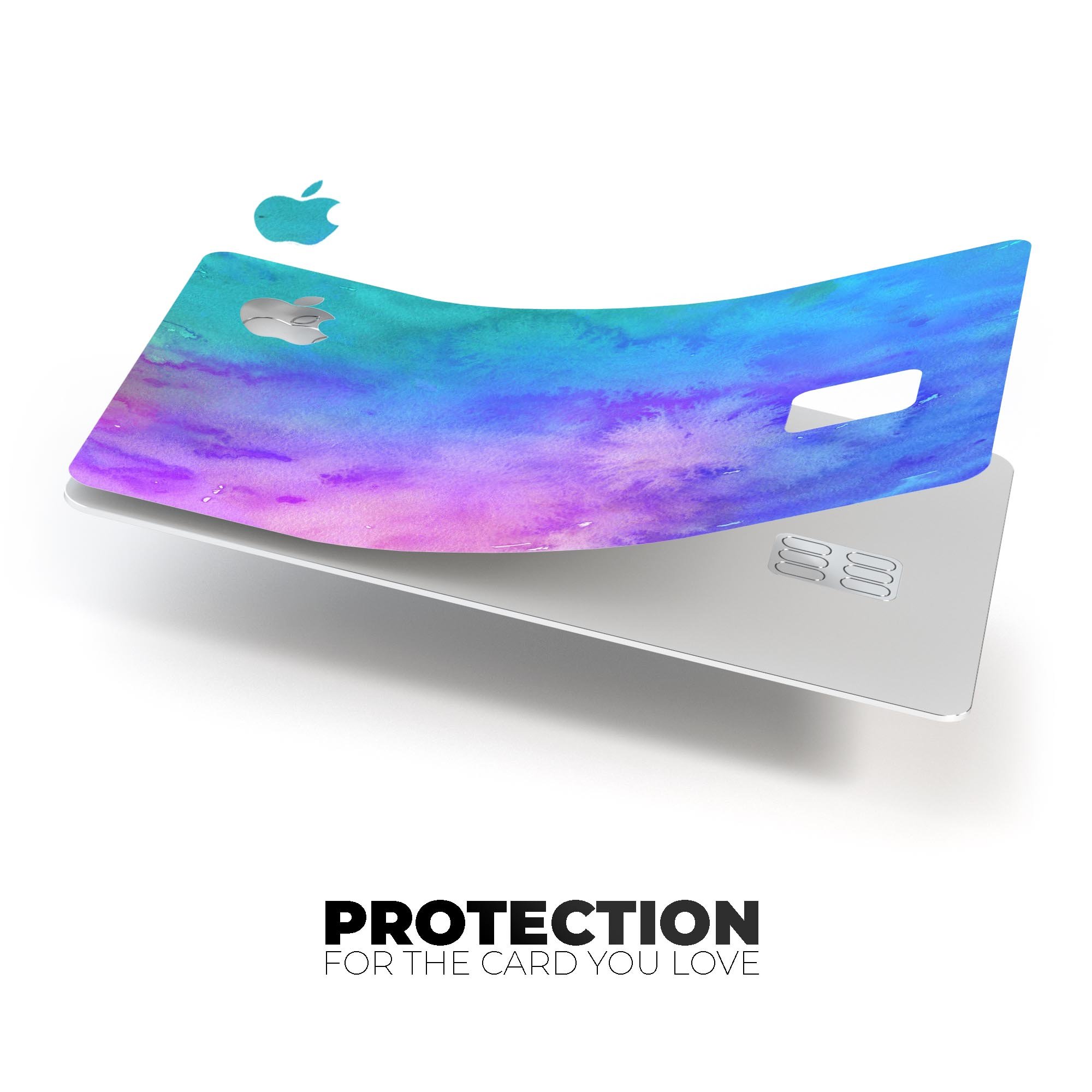 Washed Dyed Absorbed Watercolor Texture decal on an Apple Card, showcasing vibrant colors and a protective design.