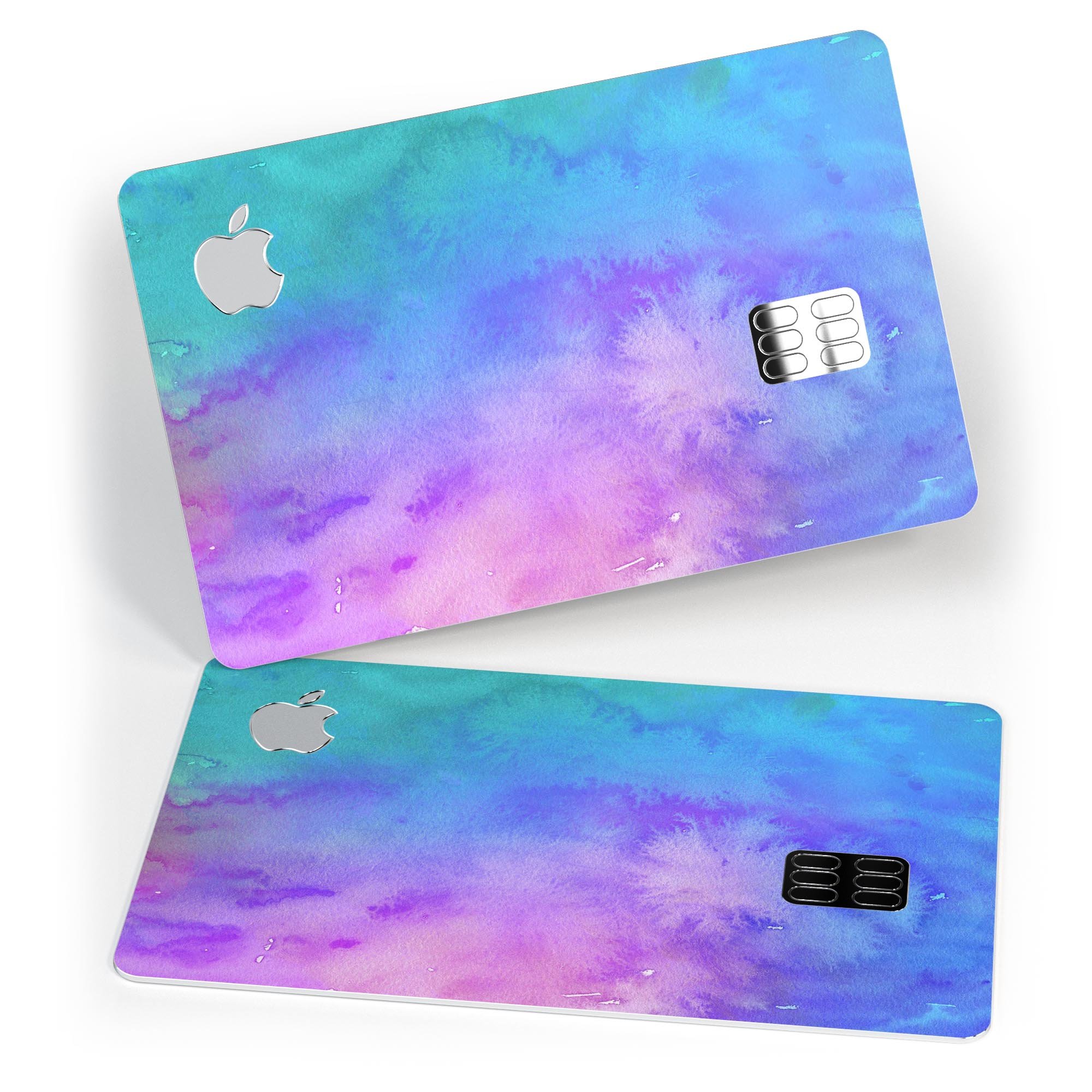 Washed Dyed Absorbed Watercolor Texture decal on an Apple Card, showcasing vibrant colors and a protective design.