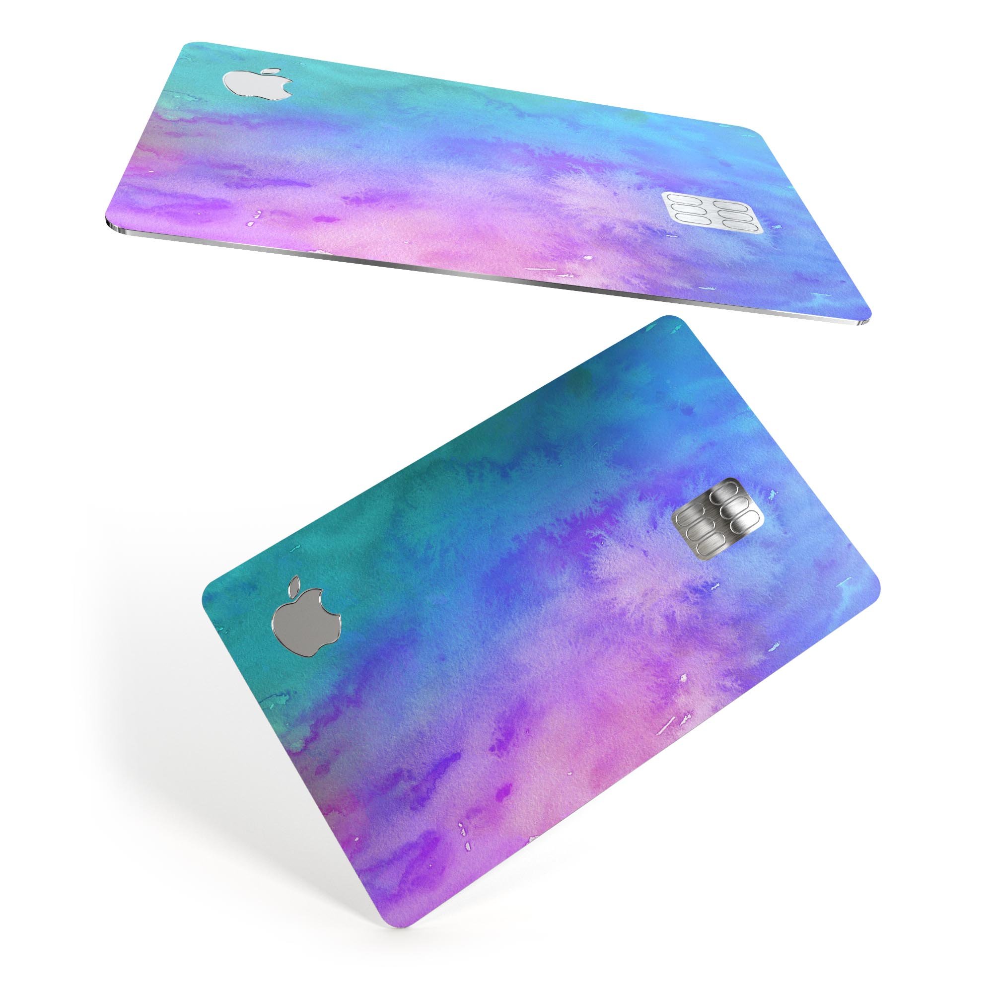 Washed Dyed Absorbed Watercolor Texture decal on an Apple Card, showcasing vibrant colors and a protective design.