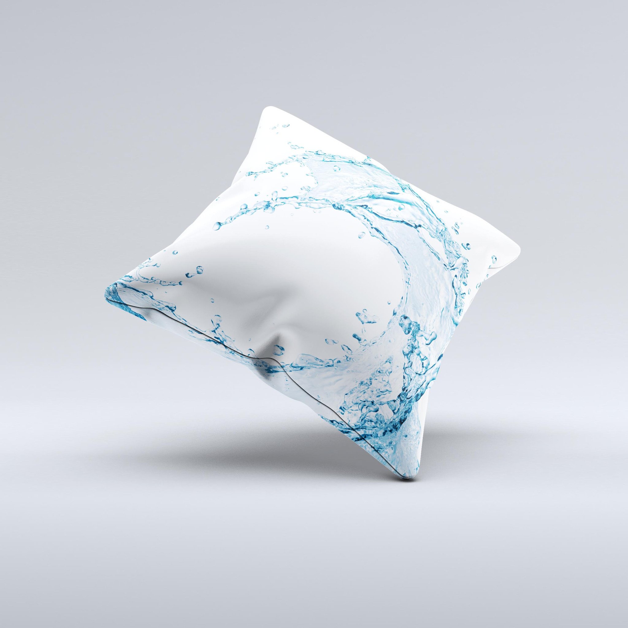 A beautifully handcrafted throw pillow featuring a vibrant water splashing wave design, made from high-quality poly/cotton fabric.