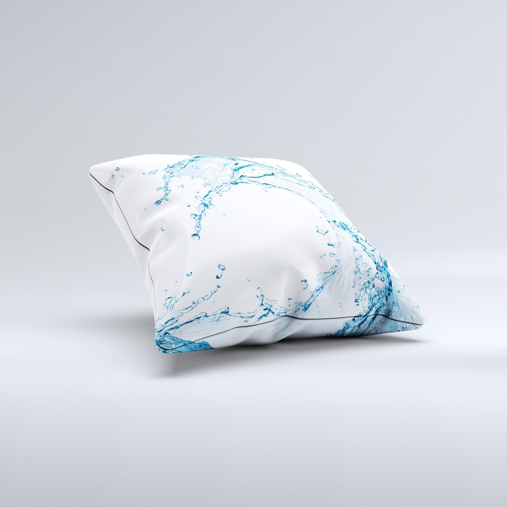 A beautifully handcrafted throw pillow featuring a vibrant water splashing wave design, made from high-quality poly/cotton fabric.