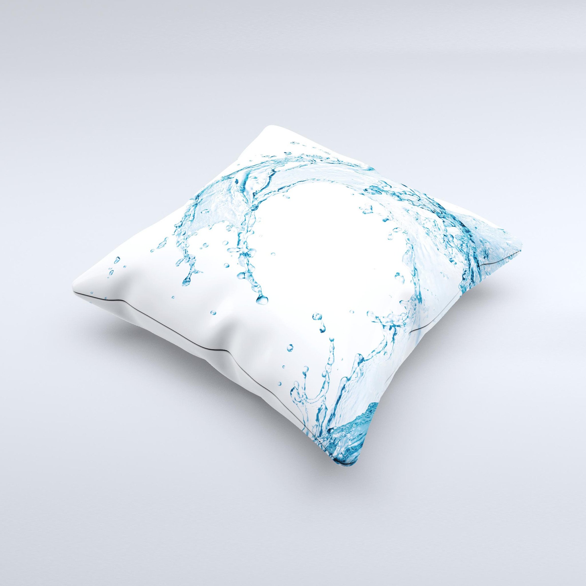 A beautifully handcrafted throw pillow featuring a vibrant water splashing wave design, made from high-quality poly/cotton fabric.