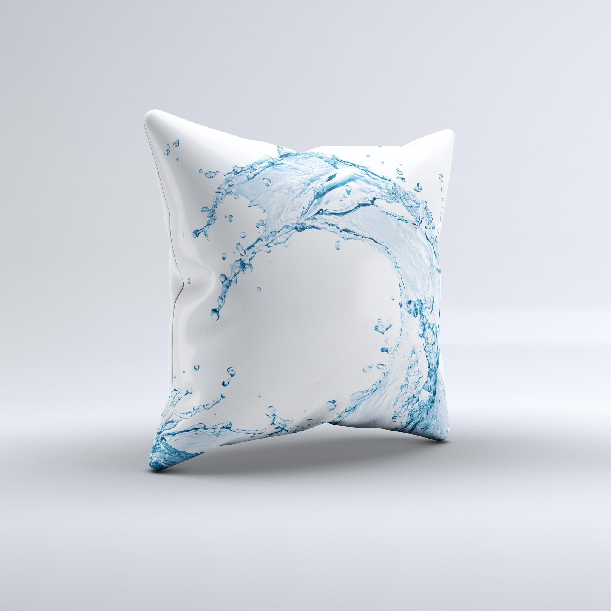 A beautifully handcrafted throw pillow featuring a vibrant water splashing wave design, made from high-quality poly/cotton fabric.