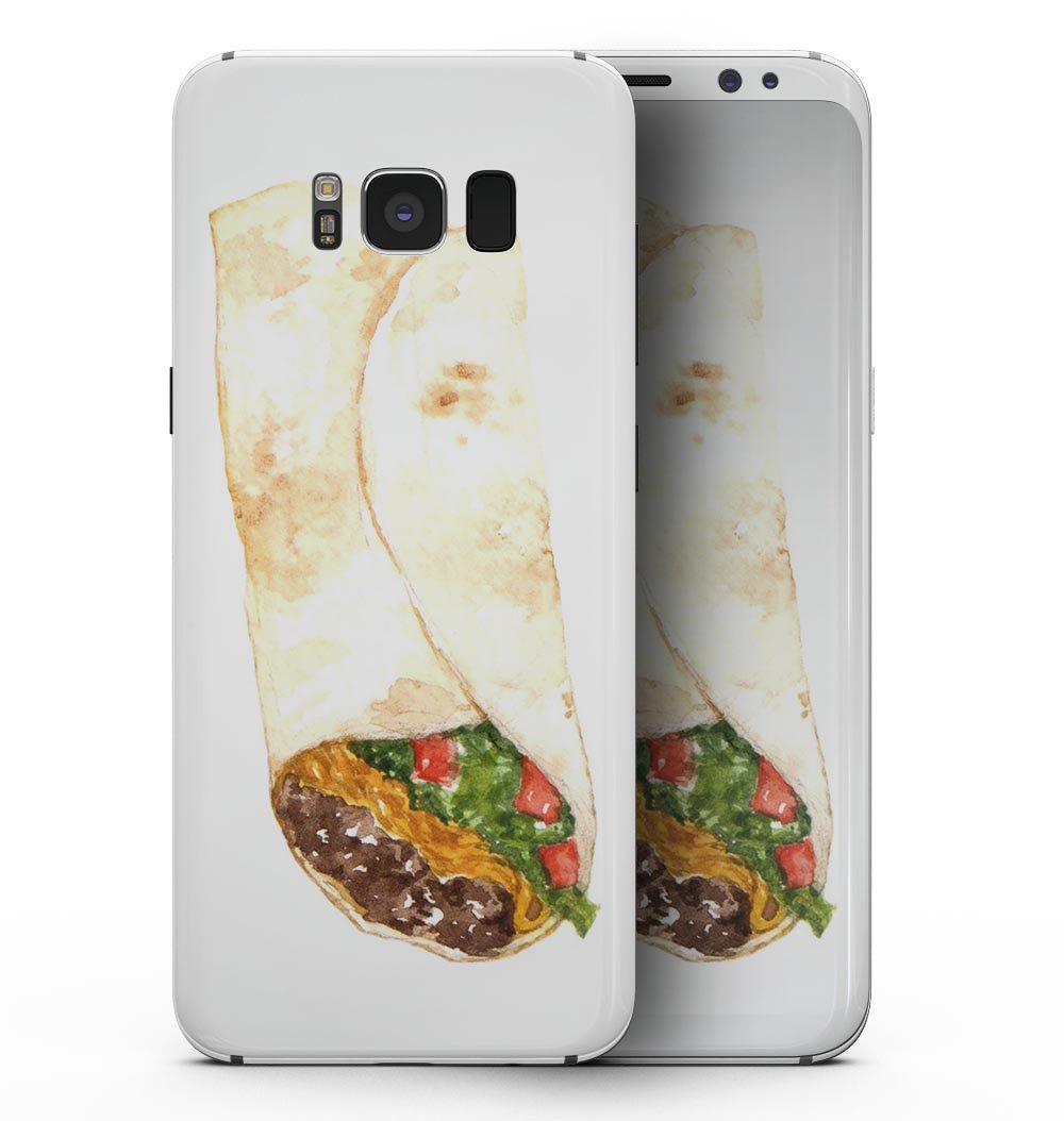 Samsung Galaxy S8 with Watercolor Beef Burrito skin, showcasing vibrant colors and sleek design.