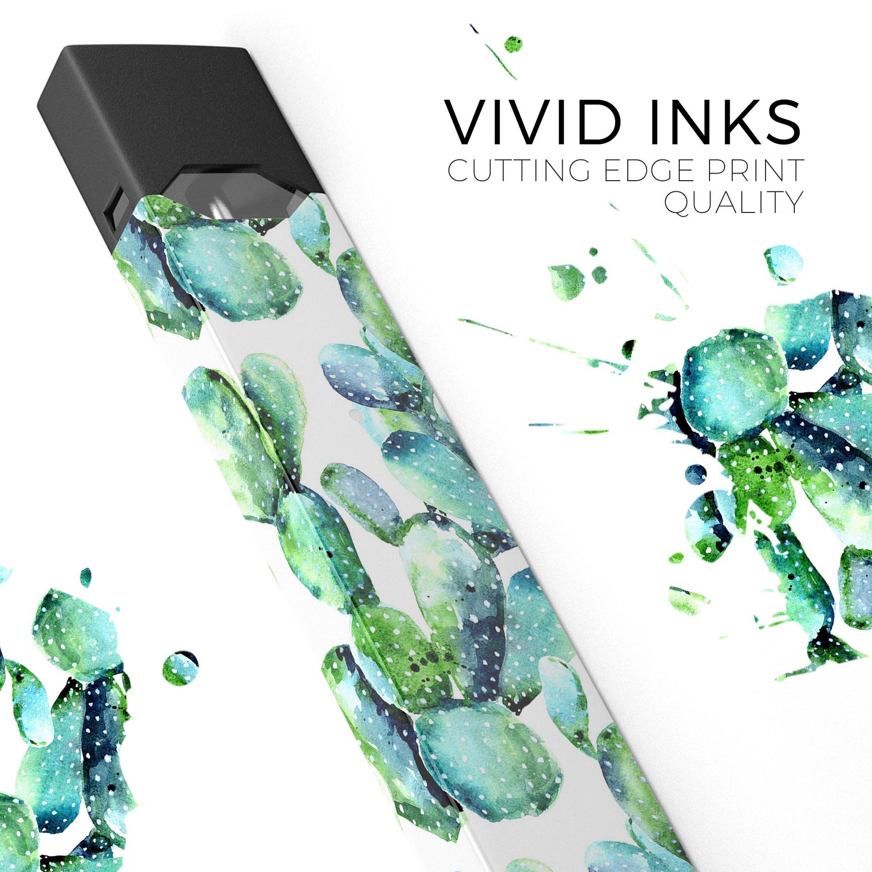 Watercolor Cactus Bloom V1 skin wrap for JUUL device, featuring vibrant cactus design and premium vinyl material.