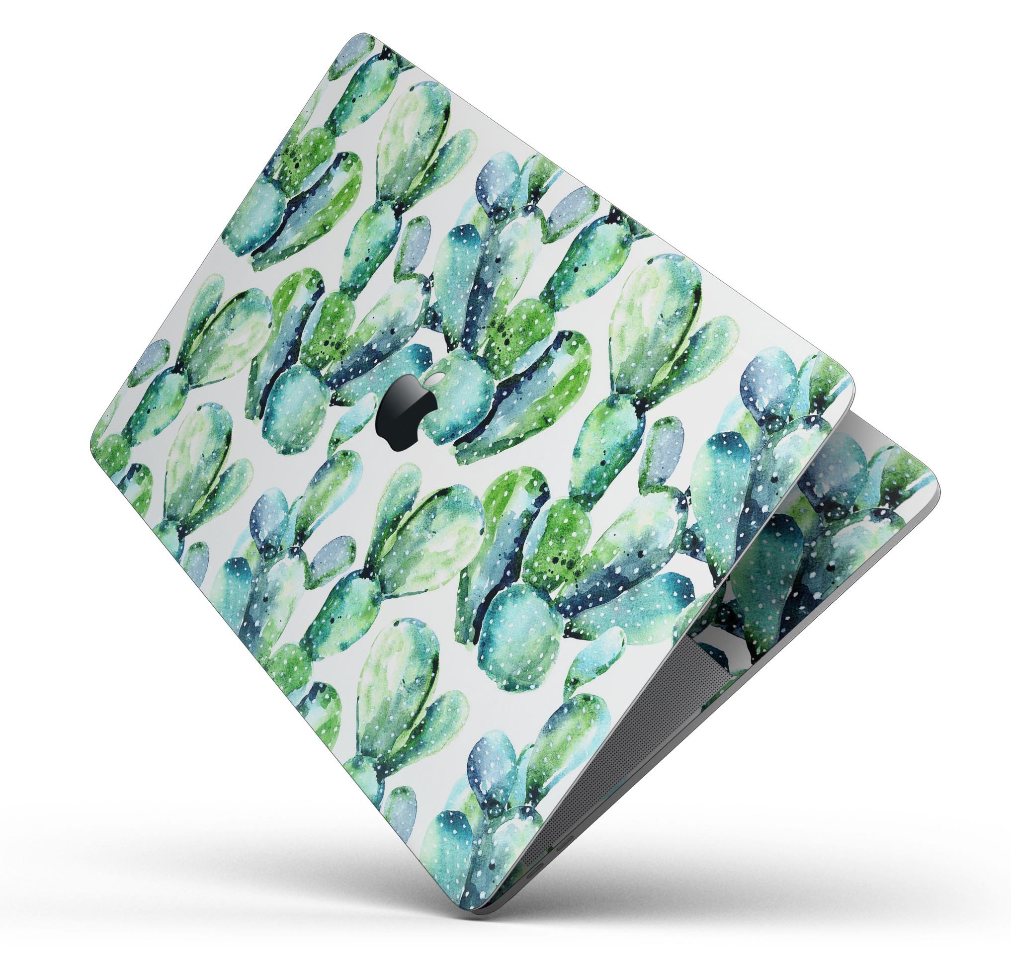 Watercolor Cactus Bloom V1 skin decal wrap kit for MacBook, featuring vibrant cactus designs on premium vinyl material.