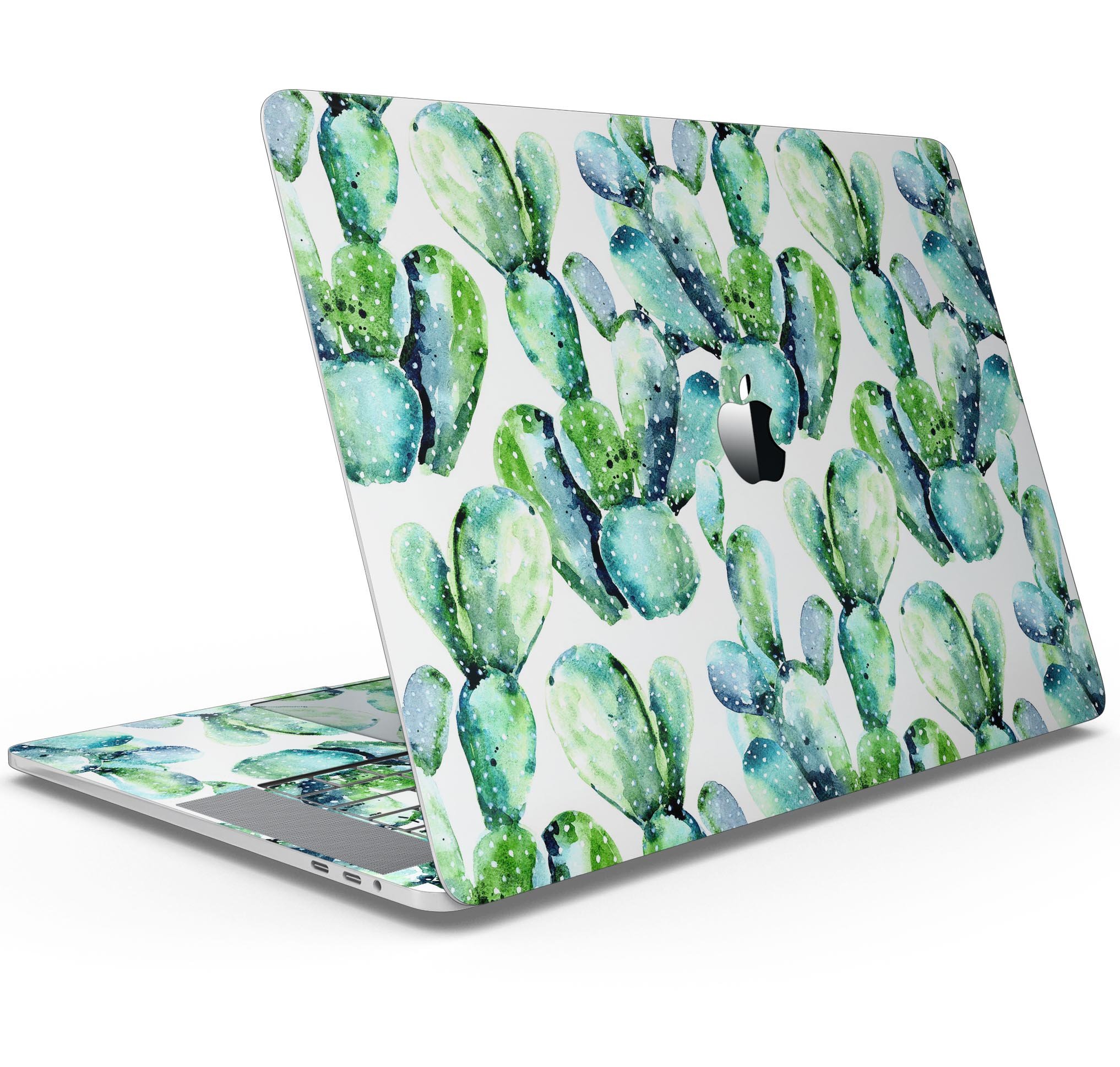 Watercolor Cactus Bloom V1 skin decal wrap kit for MacBook, featuring vibrant cactus designs on premium vinyl material.