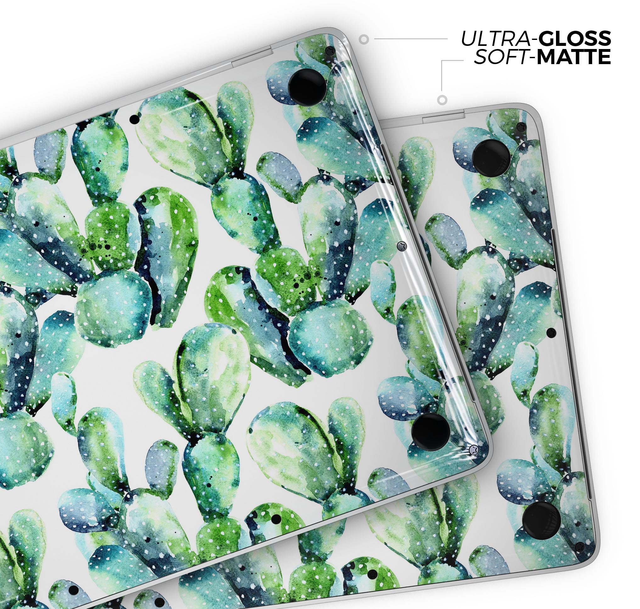 Watercolor Cactus Bloom V1 skin decal wrap kit for MacBook, featuring vibrant cactus designs on premium vinyl material.