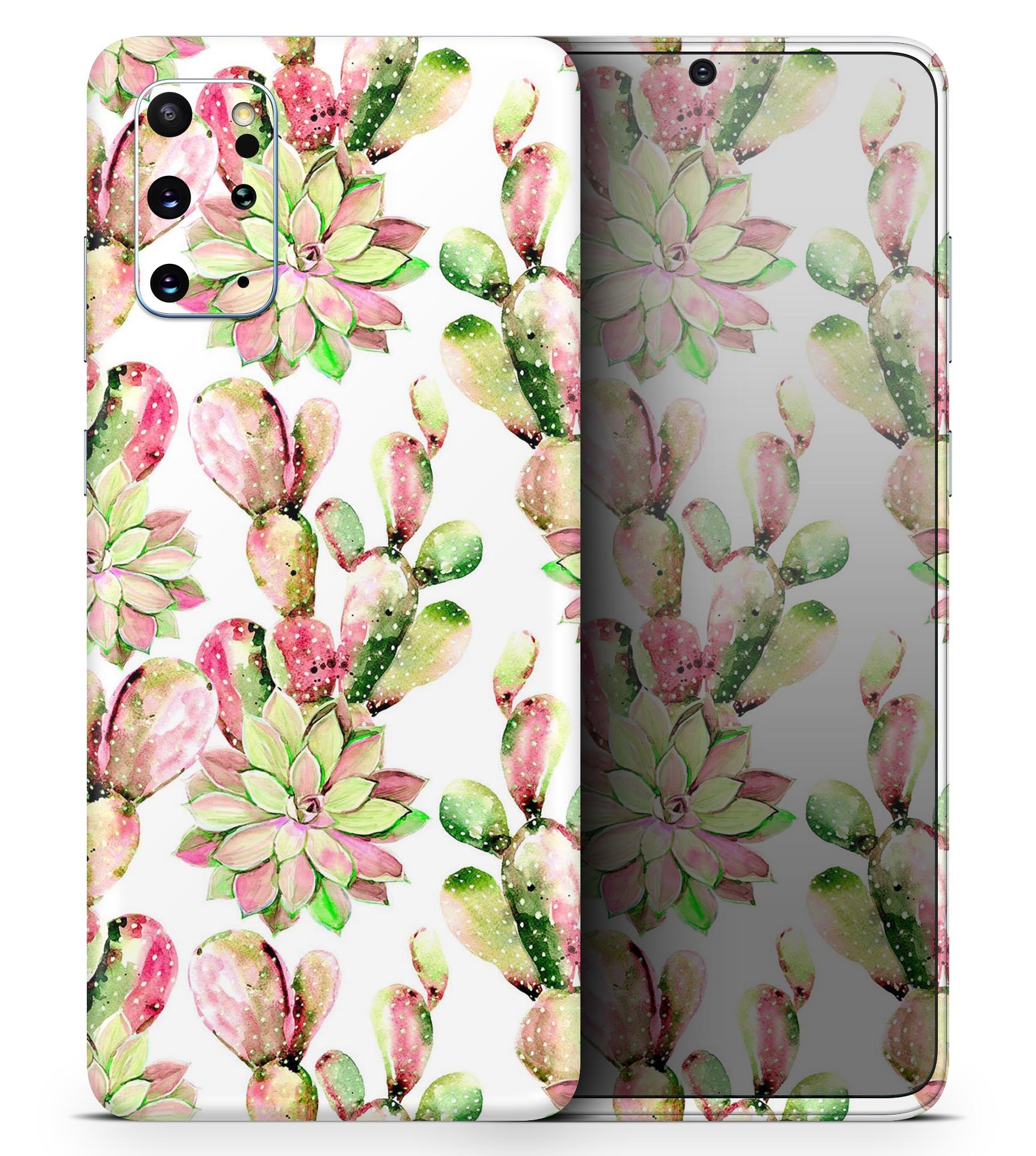 Watercolor Cactus Succulent Bloom V2 skin for Samsung Galaxy S20, showcasing vibrant colors and intricate design.