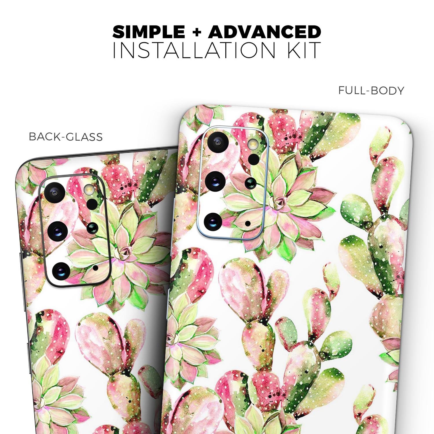 Watercolor Cactus Succulent Bloom V2 skin for Samsung Galaxy S20, showcasing vibrant colors and intricate design.