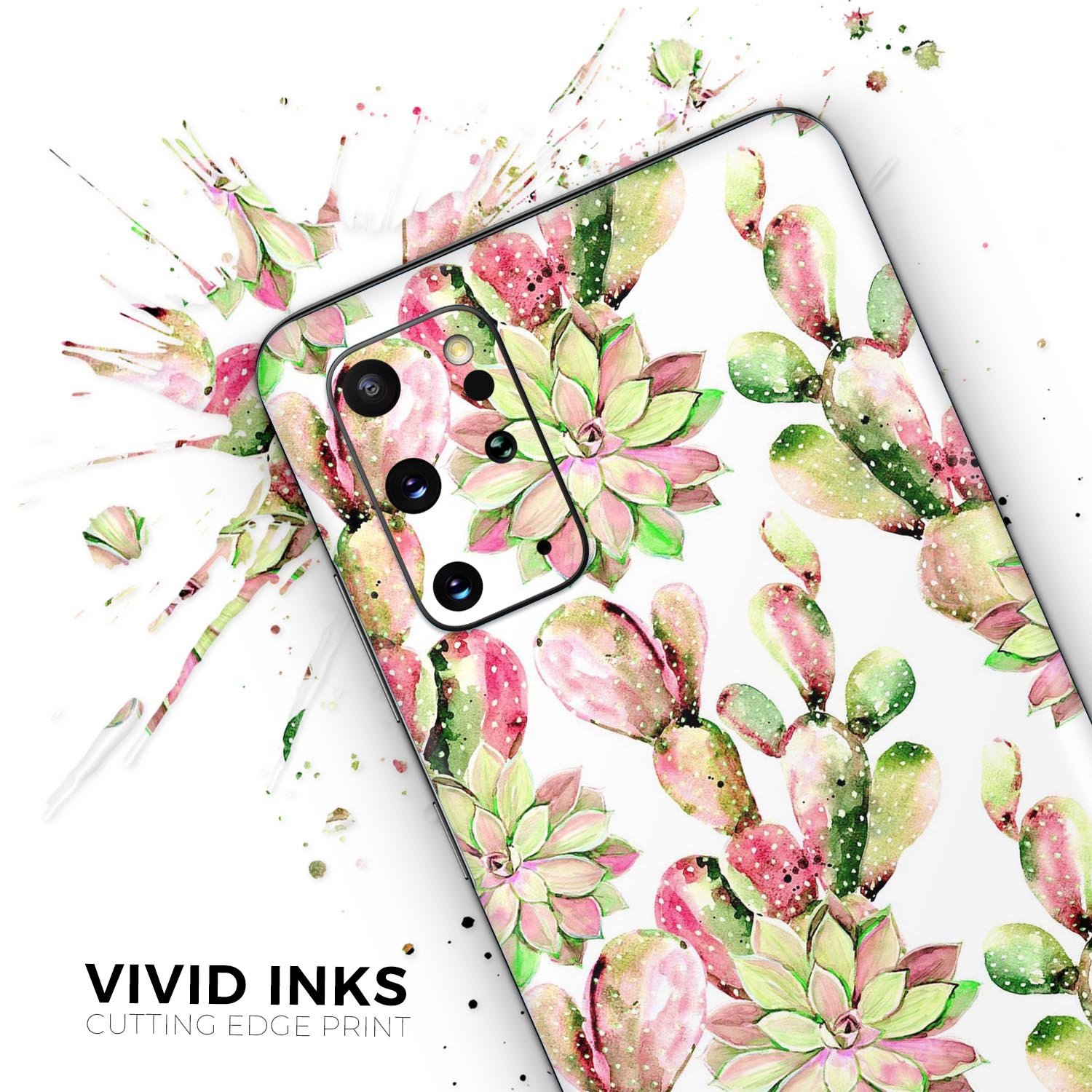 Watercolor Cactus Succulent Bloom V2 skin for Samsung Galaxy S20, showcasing vibrant colors and intricate design.