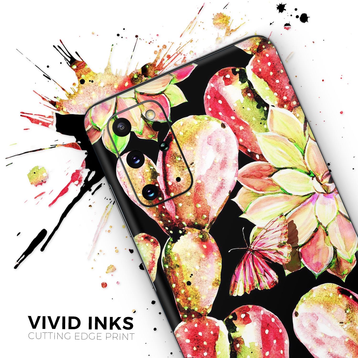 Watercolor Cactus Succulent Bloom V5 skin for Samsung Galaxy, showcasing vibrant cactus design on a sleek vinyl surface.