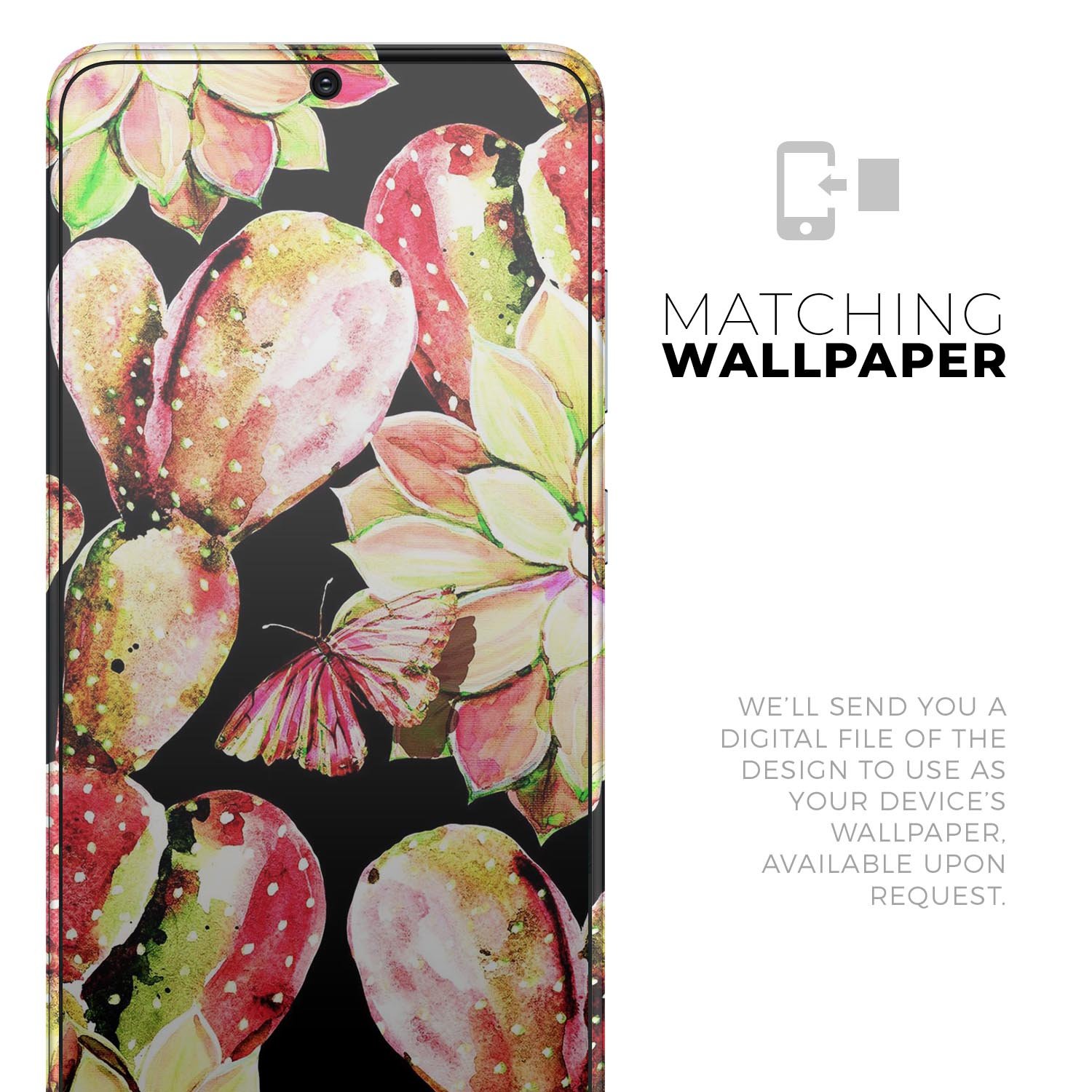 Watercolor Cactus Succulent Bloom V5 skin for Samsung Galaxy, showcasing vibrant cactus design on a sleek vinyl surface.