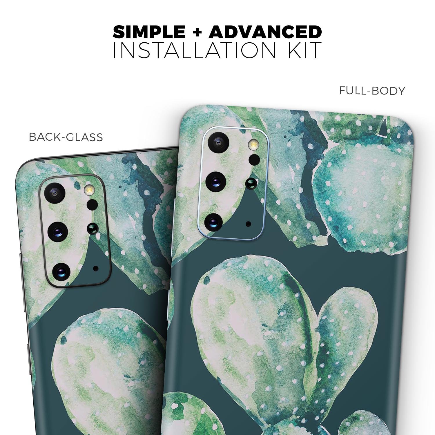 Watercolor Cactus Succulent Bloom V7 skin for Samsung Galaxy, featuring vibrant cactus designs on a premium vinyl material.