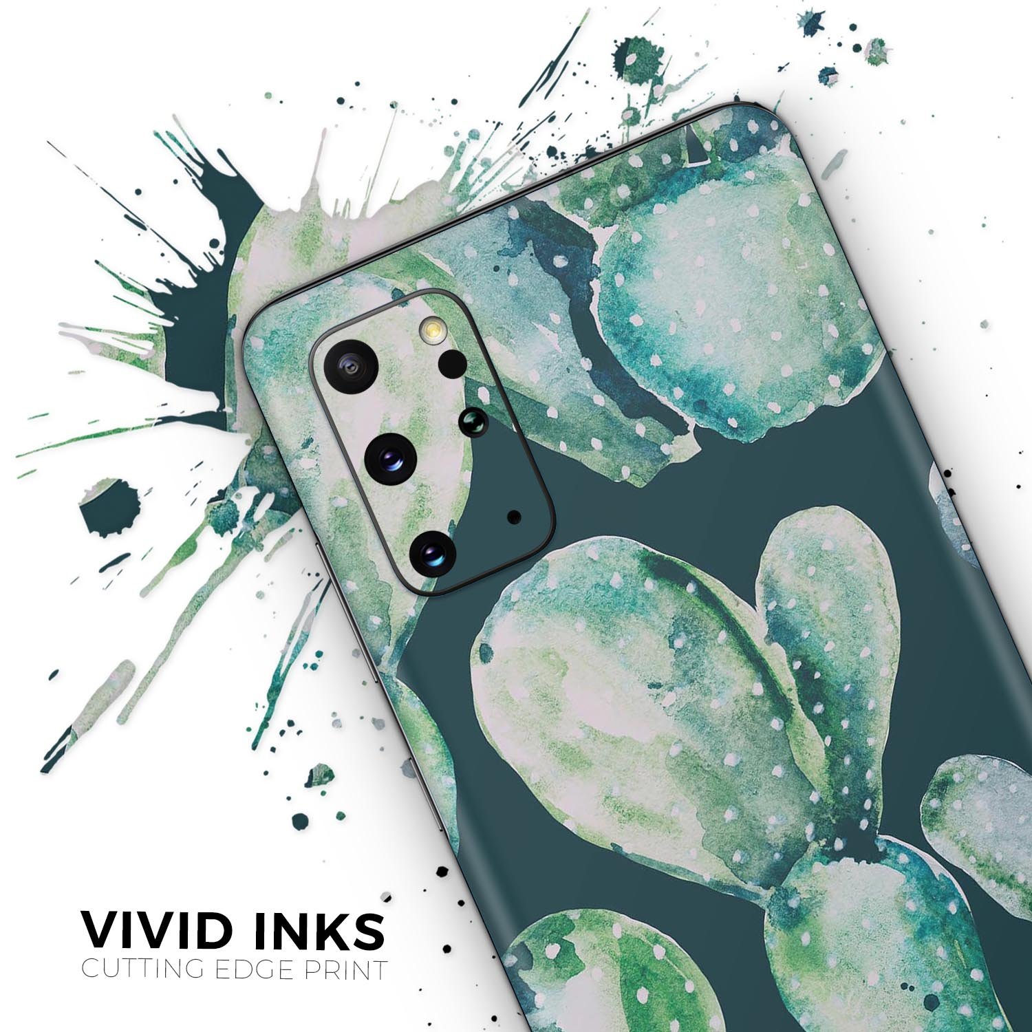 Watercolor Cactus Succulent Bloom V7 skin for Samsung Galaxy, featuring vibrant cactus designs on a premium vinyl material.