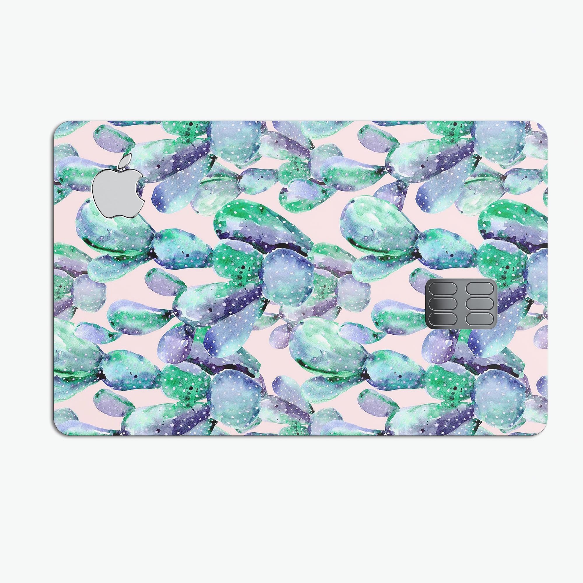 Watercolor Cactus Succulent Bloom V9 decal on an Apple Card, showcasing vibrant colors and premium design.