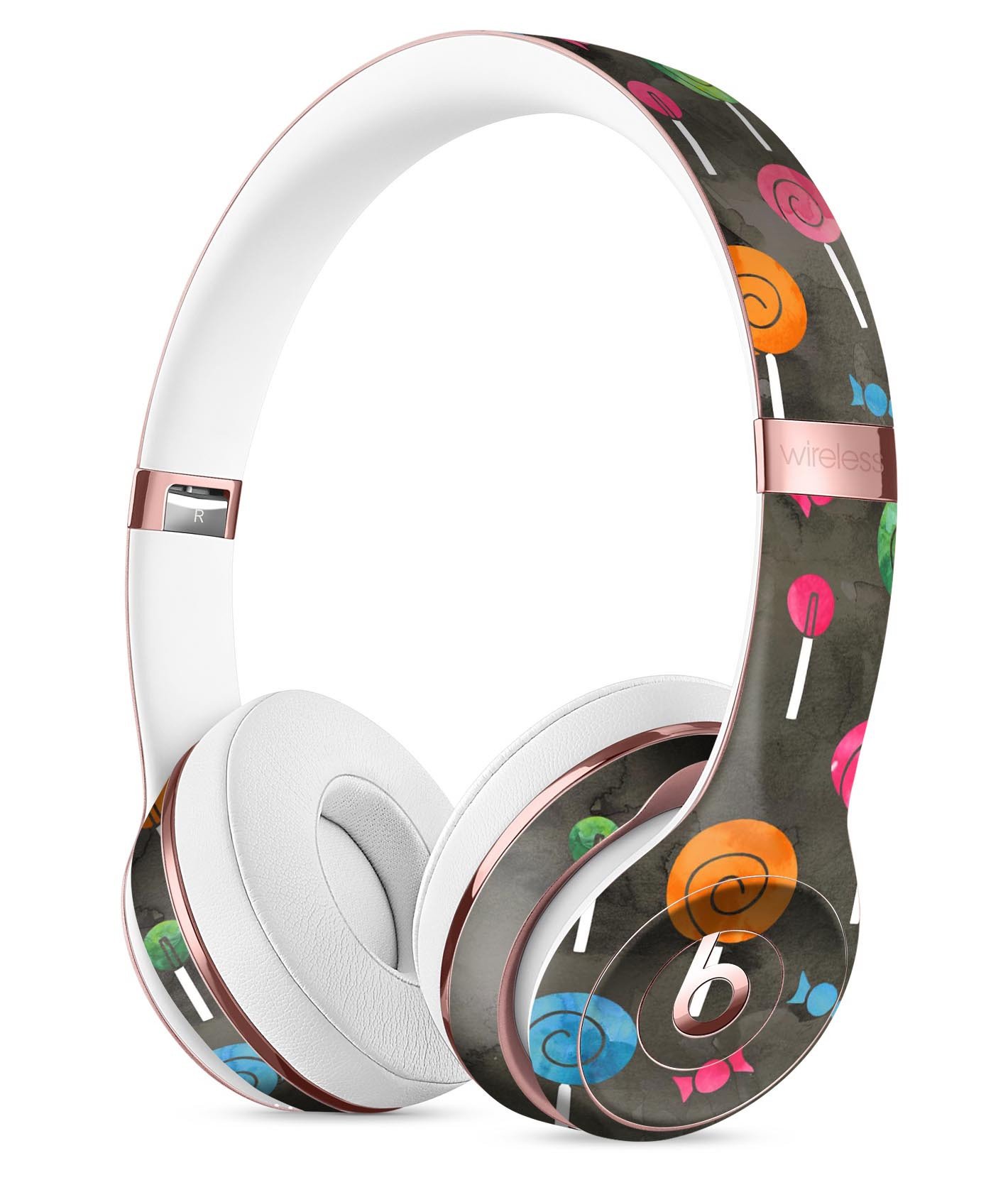 Watercolor Candy Pattern Full-Body Skin Kit for Beats by Dre Solo 3 Wireless Headphones, showcasing vibrant colors and stylish design.