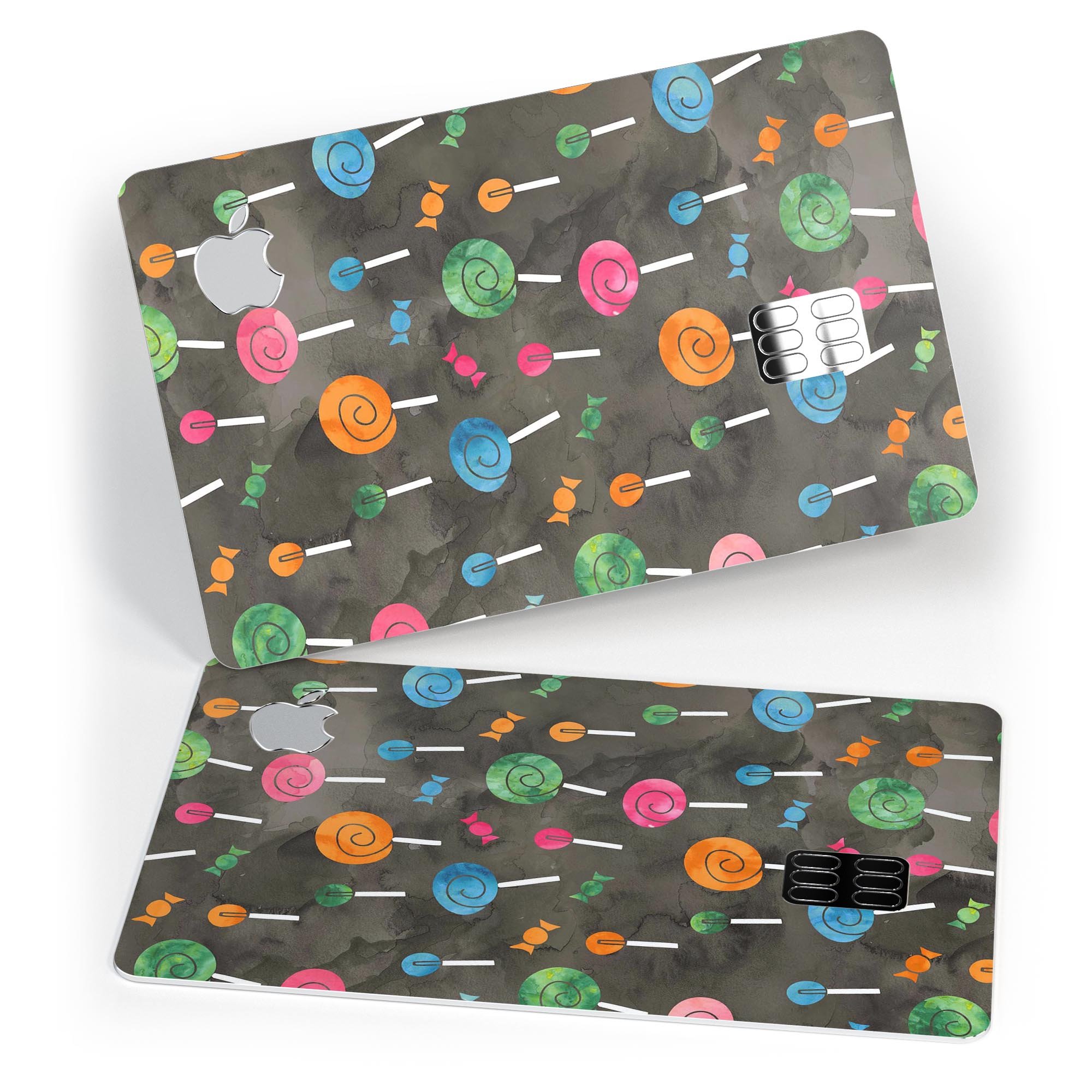 Watercolor Candy Pattern decal skin for Apple Card, showcasing vibrant colors and a protective design.