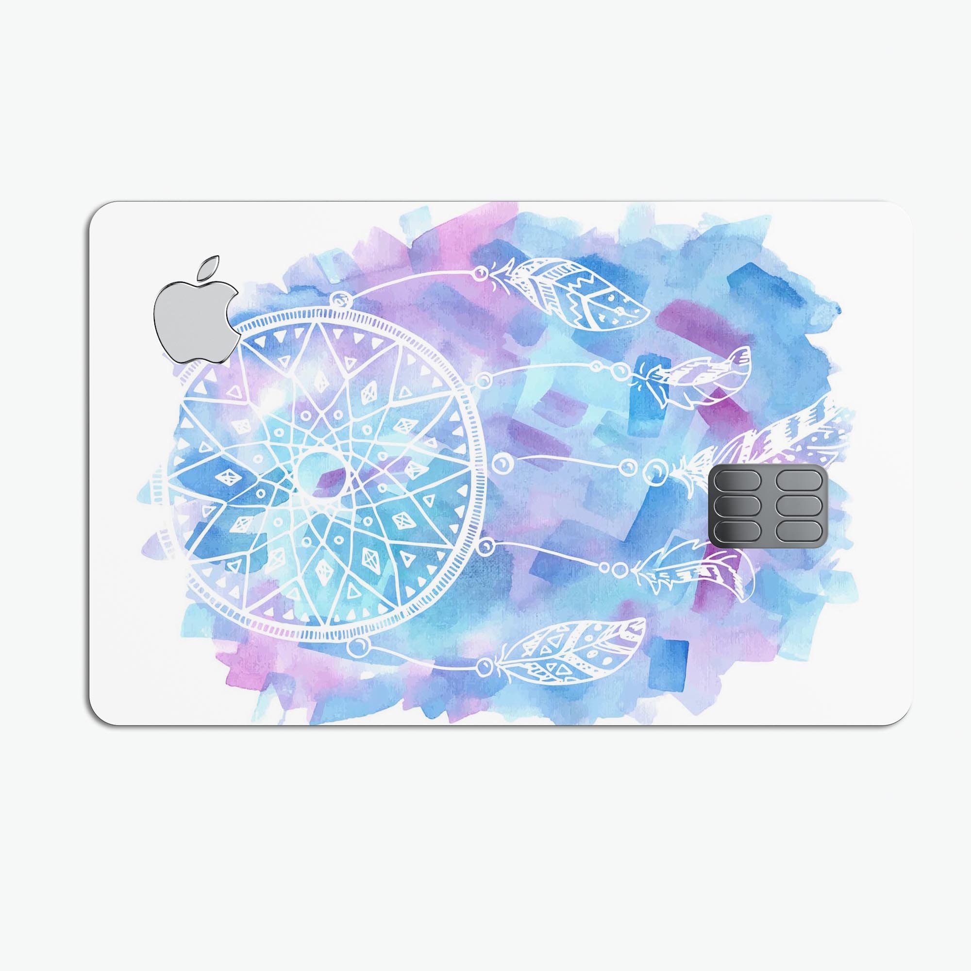 Watercolor Dreamcatcher decal skin for Apple Card, showcasing vibrant colors and intricate design.