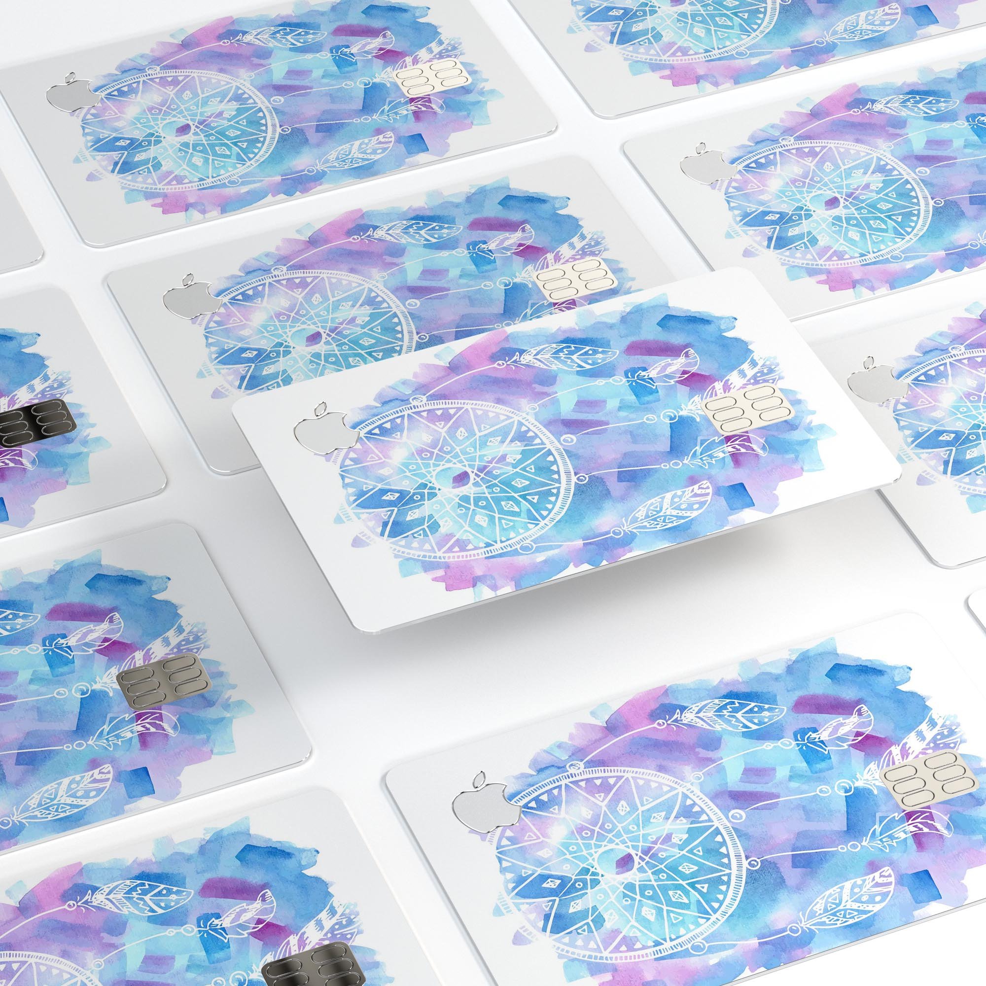 Watercolor Dreamcatcher decal skin for Apple Card, showcasing vibrant colors and intricate design.