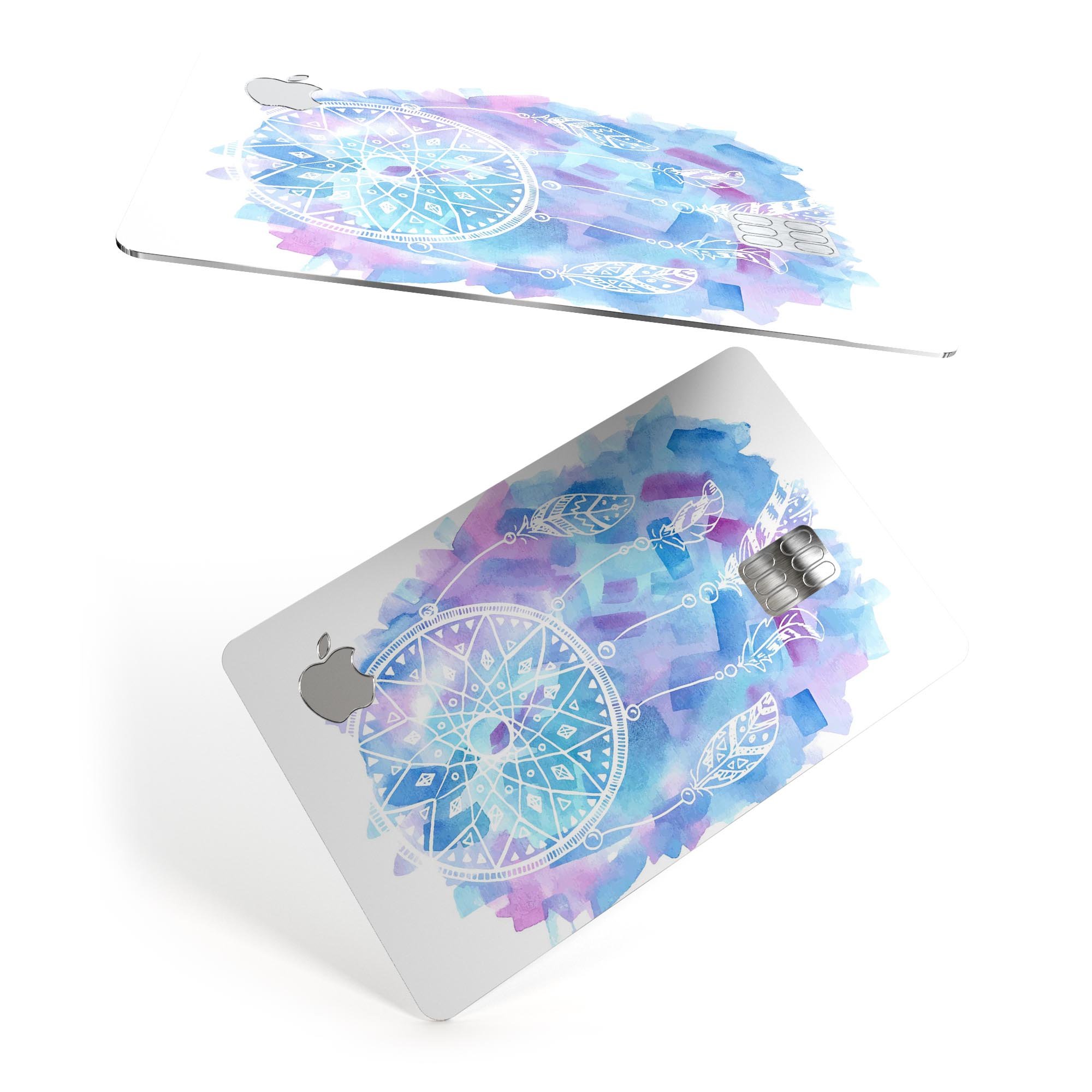 Watercolor Dreamcatcher decal skin for Apple Card, showcasing vibrant colors and intricate design.