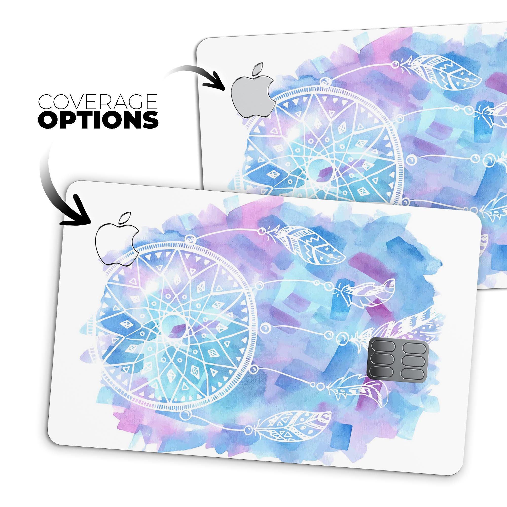 Watercolor Dreamcatcher decal skin for Apple Card, showcasing vibrant colors and intricate design.