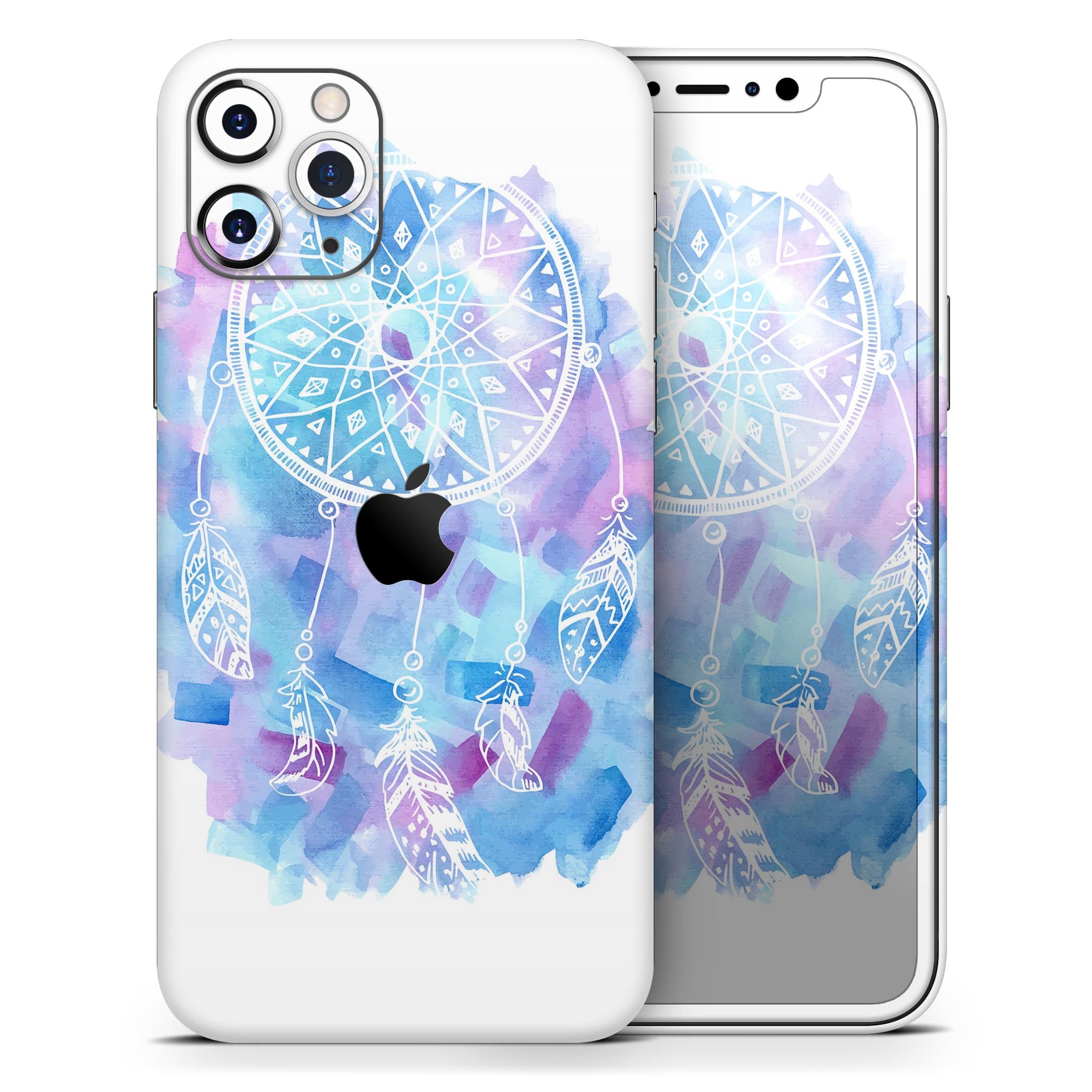 Watercolor Dreamcatcher Skin-Kit for Apple iPhone, showcasing vibrant colors and intricate design on a sleek vinyl surface.