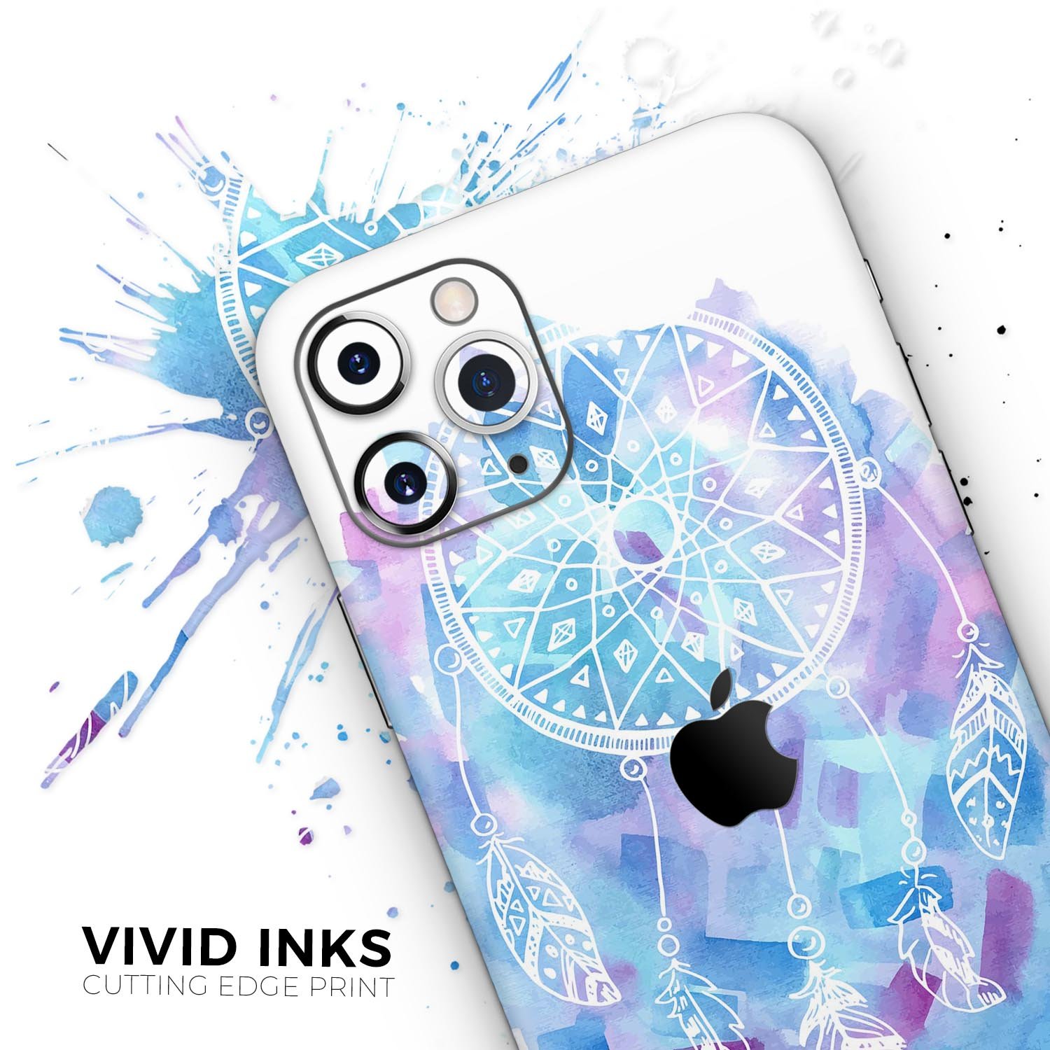 Watercolor Dreamcatcher Skin-Kit for Apple iPhone, showcasing vibrant colors and intricate design on a sleek vinyl surface.