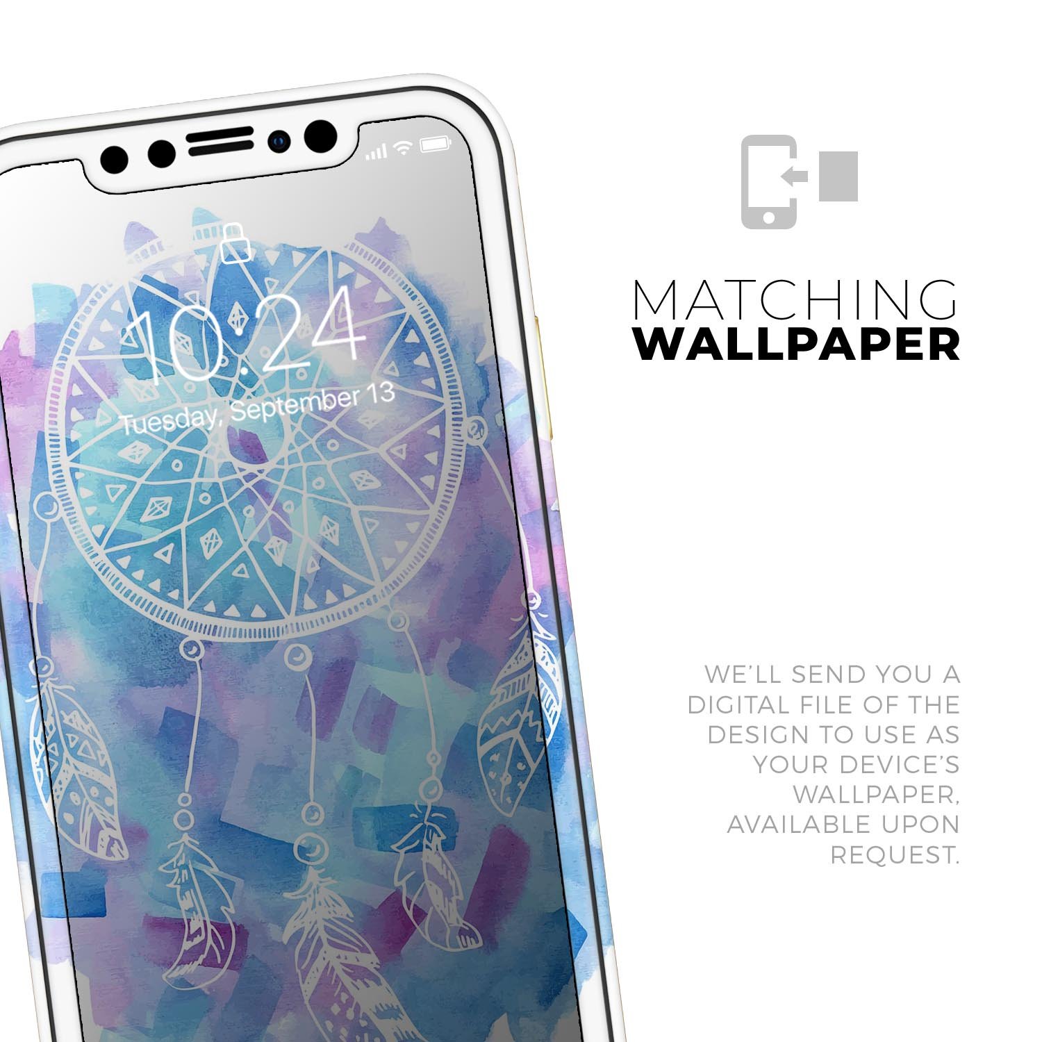 Watercolor Dreamcatcher Skin-Kit for Apple iPhone, showcasing vibrant colors and intricate design on a sleek vinyl surface.