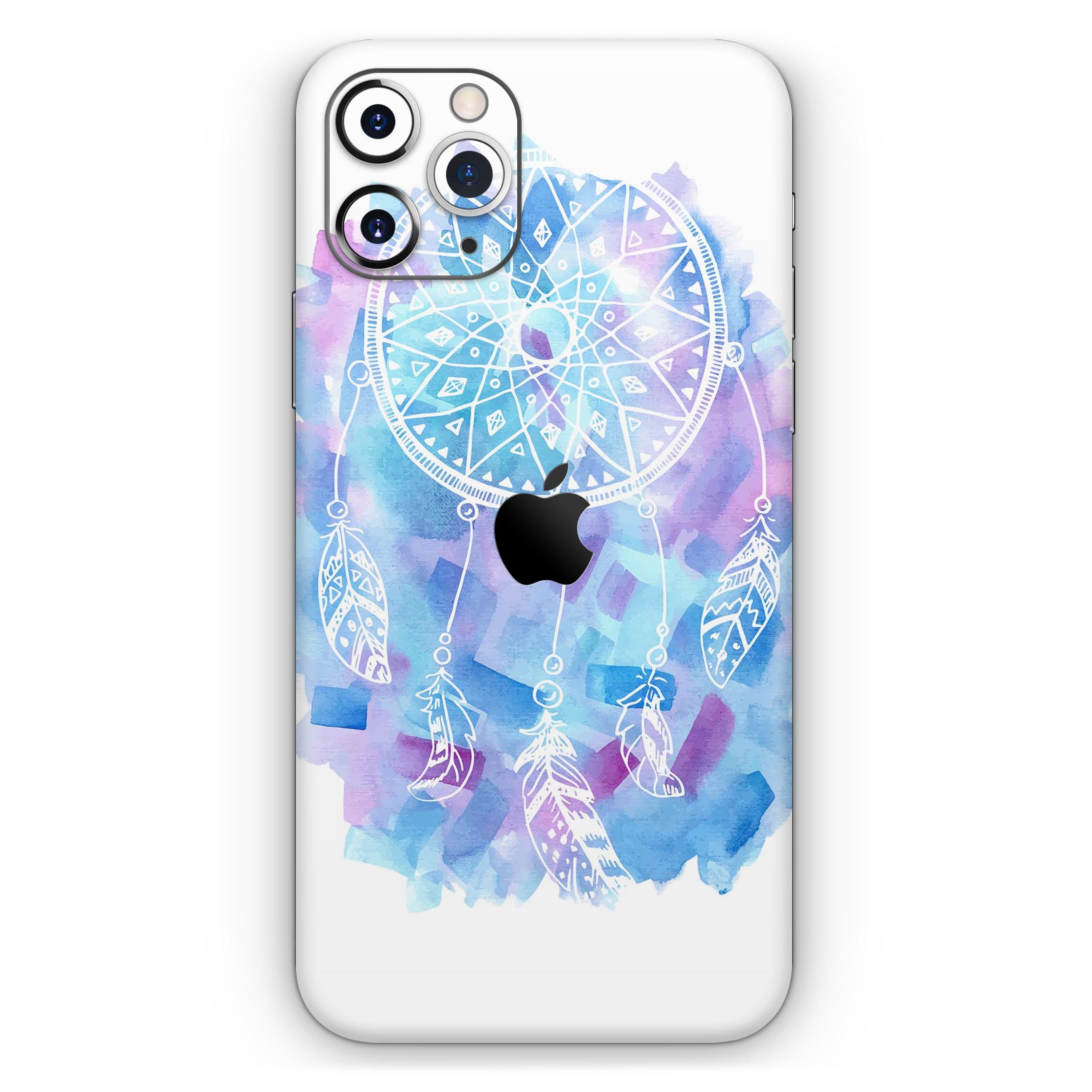 Watercolor Dreamcatcher Skin-Kit for Apple iPhone, showcasing vibrant colors and intricate design on a sleek vinyl surface.