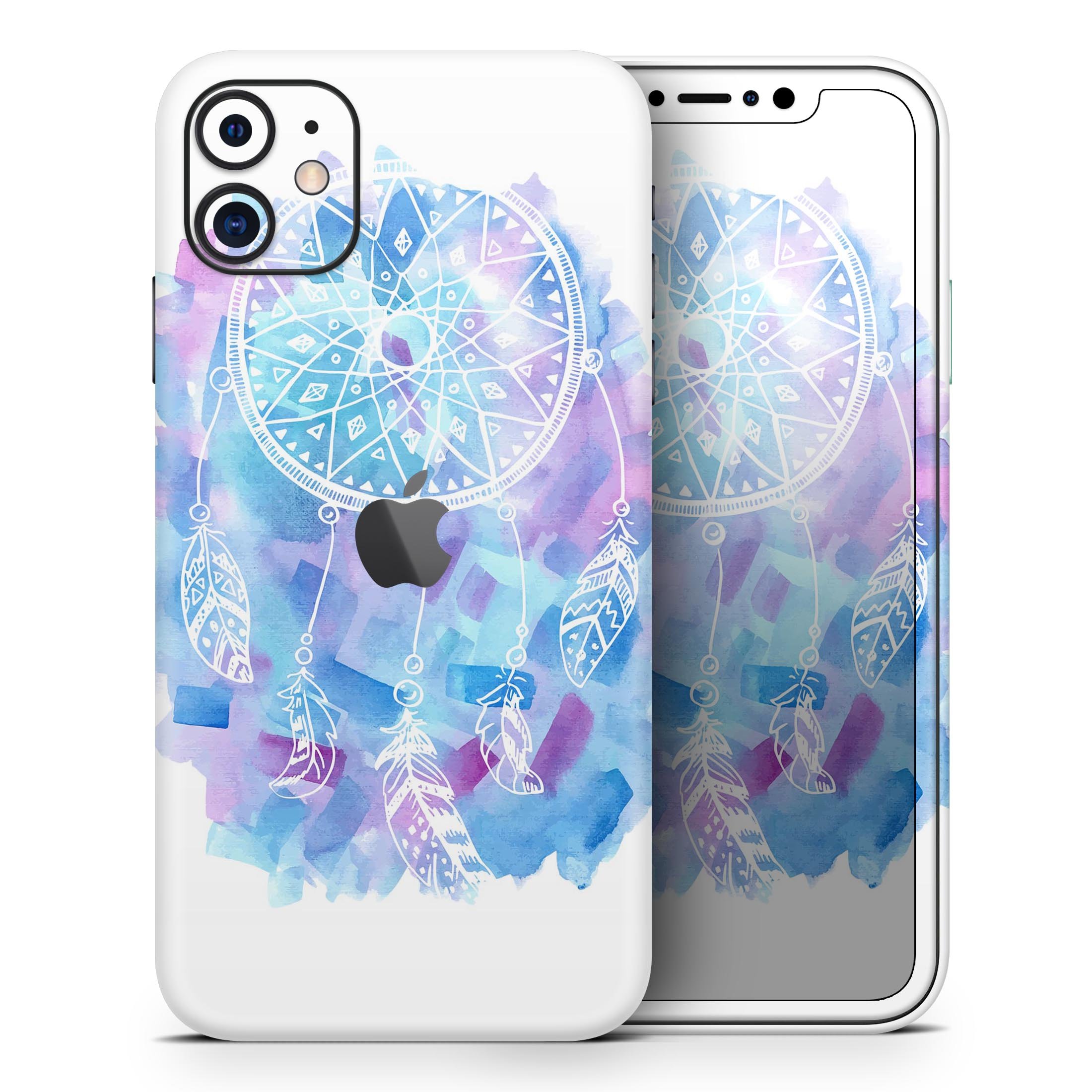 Watercolor Dreamcatcher Skin-Kit for Apple iPhone, showcasing vibrant colors and intricate design on a sleek vinyl surface.