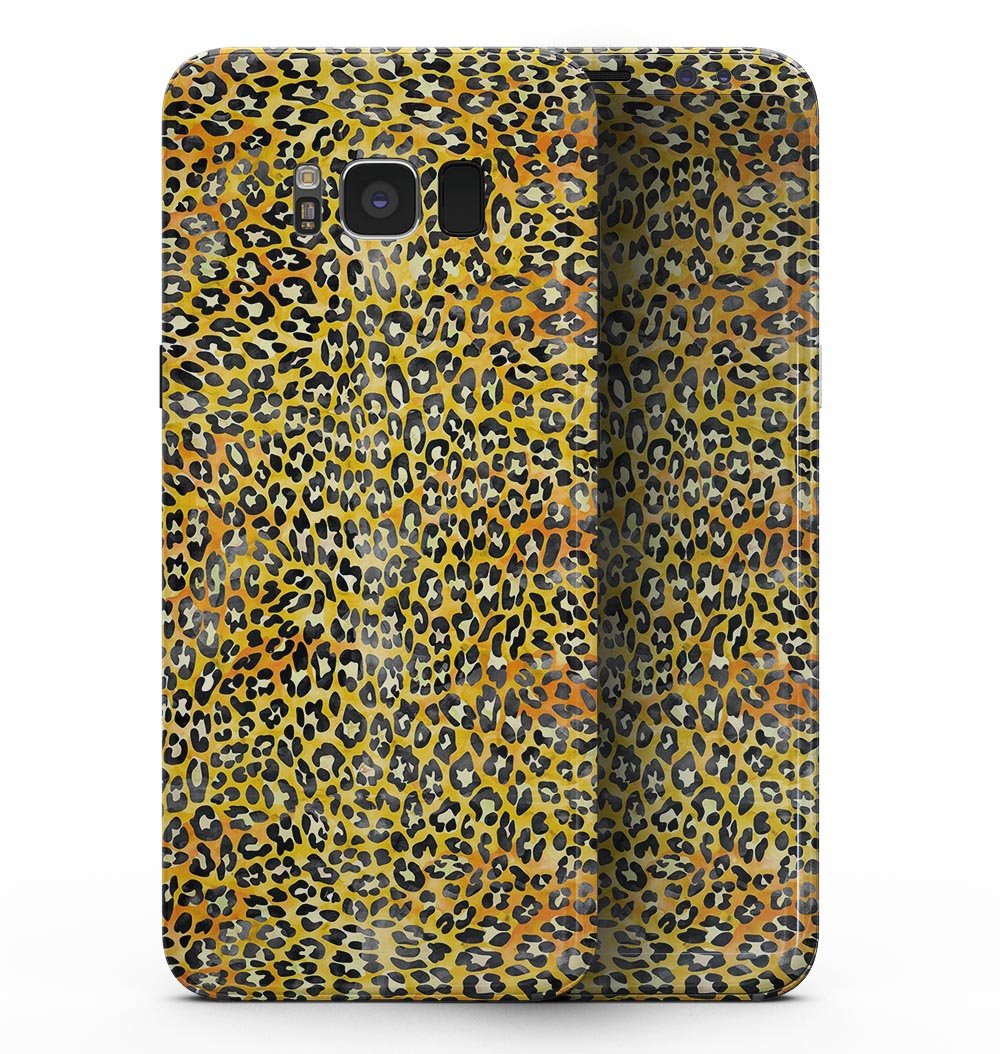 Samsung Galaxy S8 with Watercolor Leopard Pattern skin, showcasing vibrant colors and stylish design.