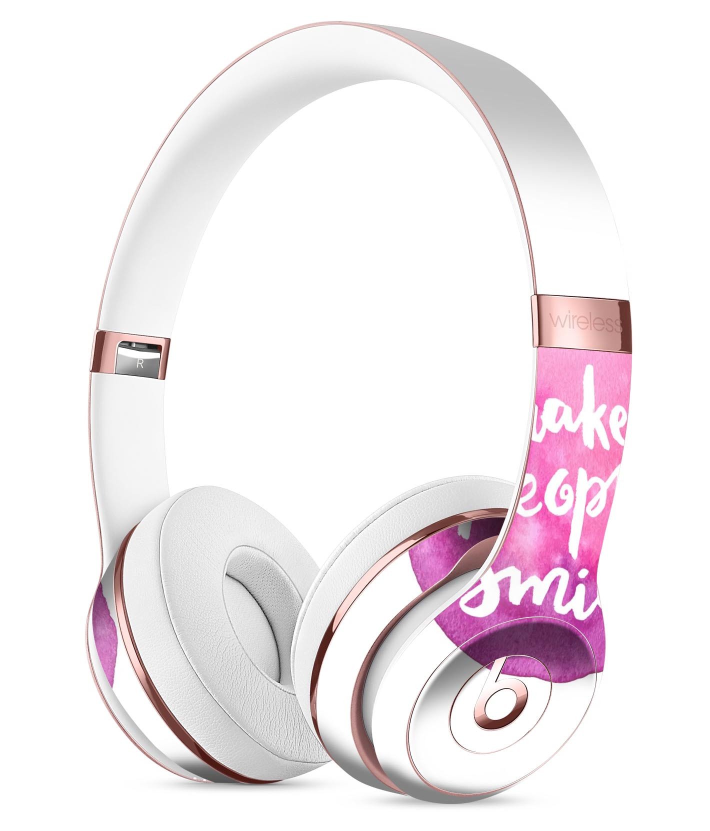 Watercolor Pink skin kit for Beats by Dre Solo 3 Wireless Headphones, showcasing vibrant design and premium vinyl material.