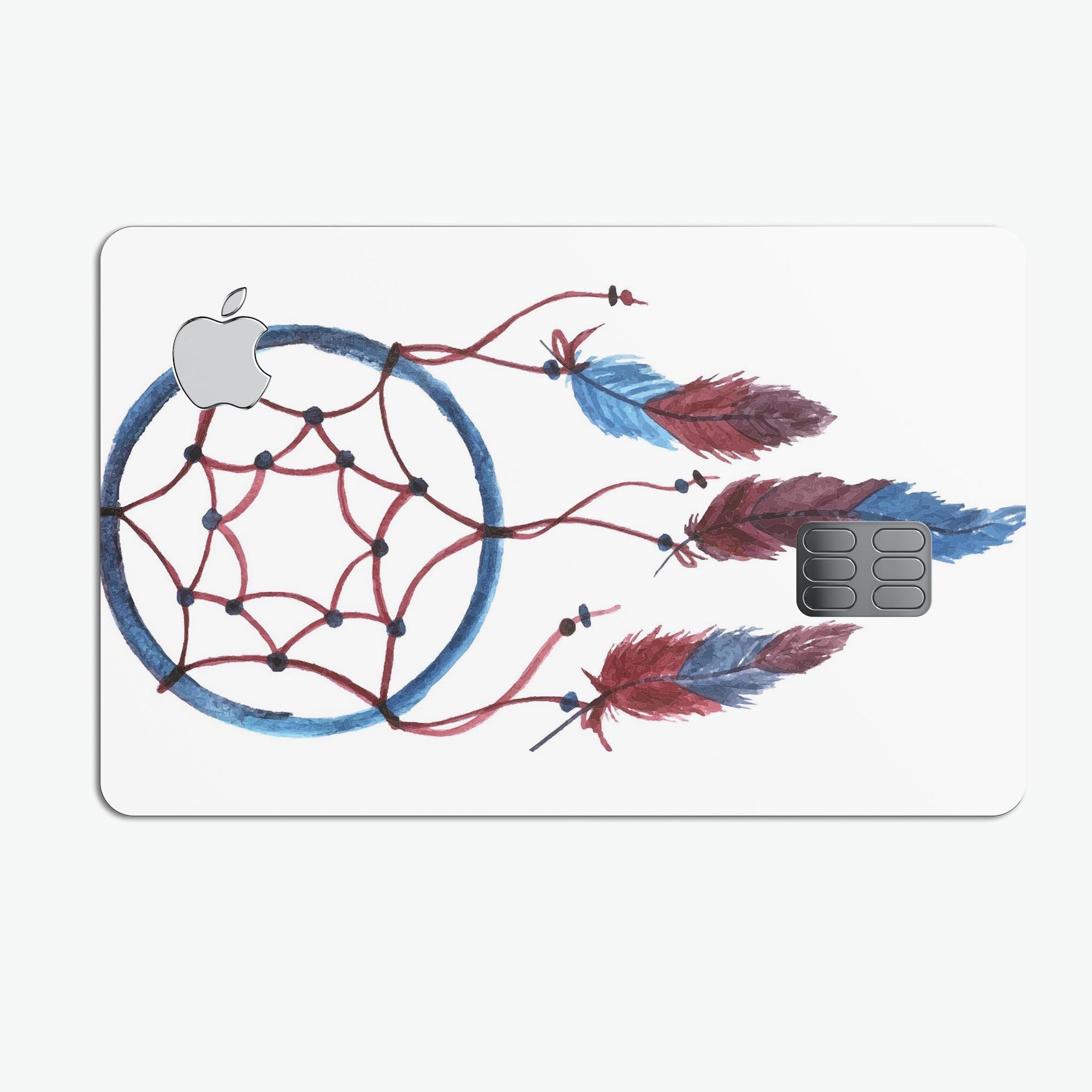 Watercolor Red and Blue Toned Dream Catcher decal for Apple Card, showcasing vibrant colors and intricate design.