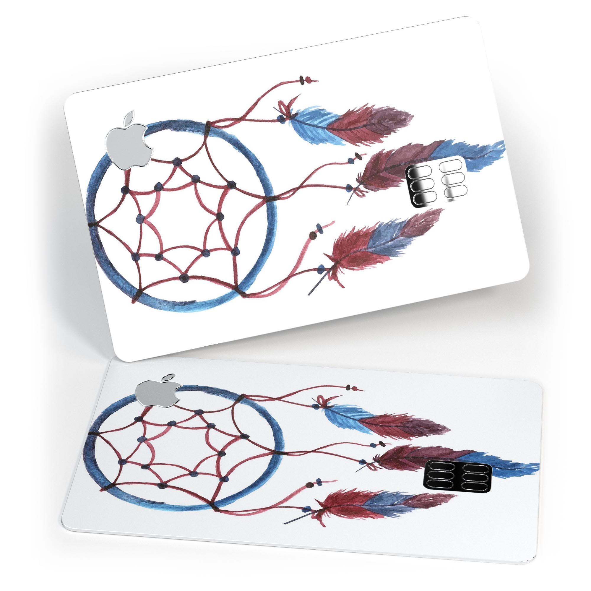 Watercolor Red and Blue Toned Dream Catcher decal for Apple Card, showcasing vibrant colors and intricate design.