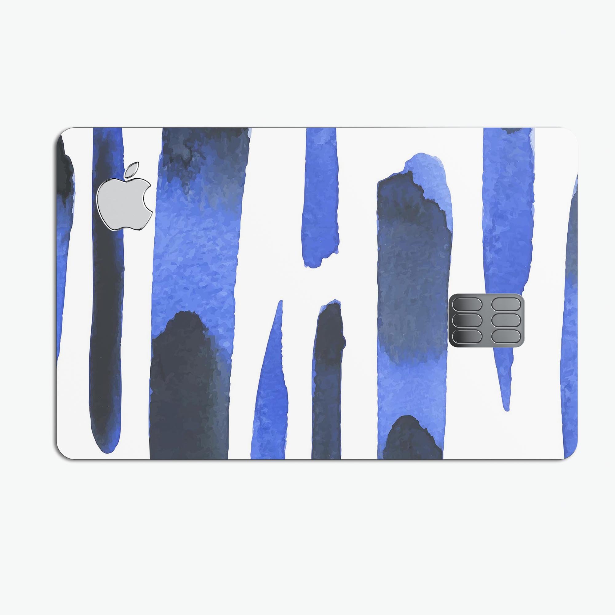 Watercolor Strokes of Blue on Black decal for Apple Card, showcasing a vibrant design on a sleek black background.