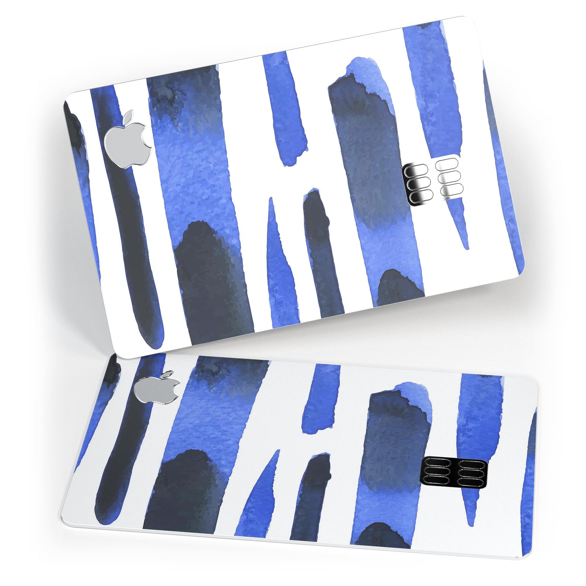 Watercolor Strokes of Blue on Black decal for Apple Card, showcasing a vibrant design on a sleek black background.