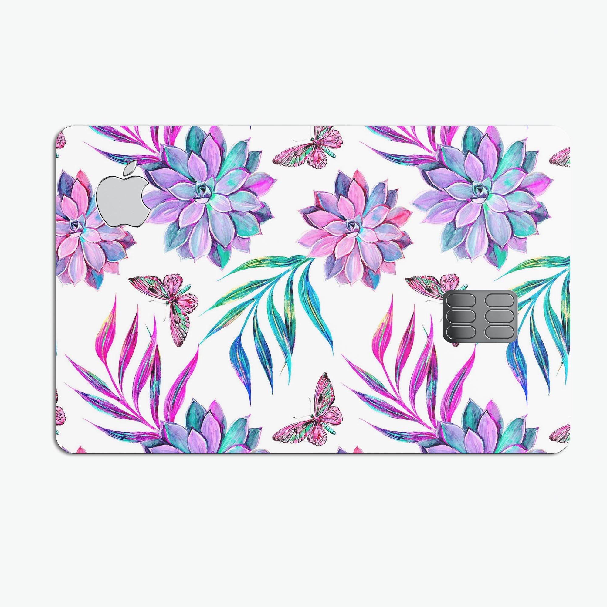 Watercolor Succulent Bloom V17 decal skin for Apple Card, showcasing vibrant colors and intricate succulent design.