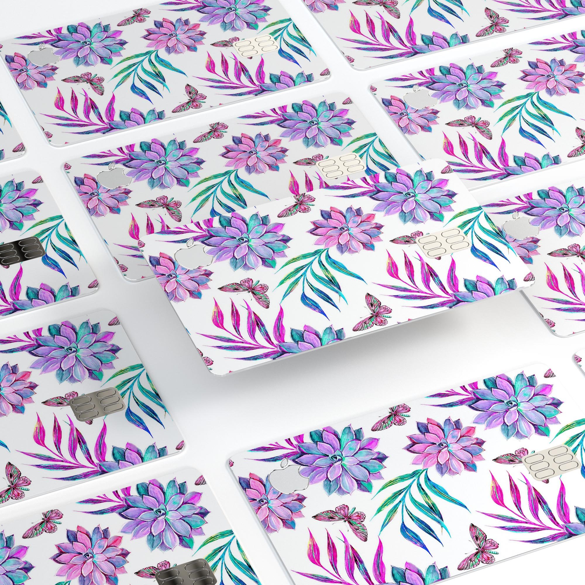 Watercolor Succulent Bloom V17 decal skin for Apple Card, showcasing vibrant colors and intricate succulent design.