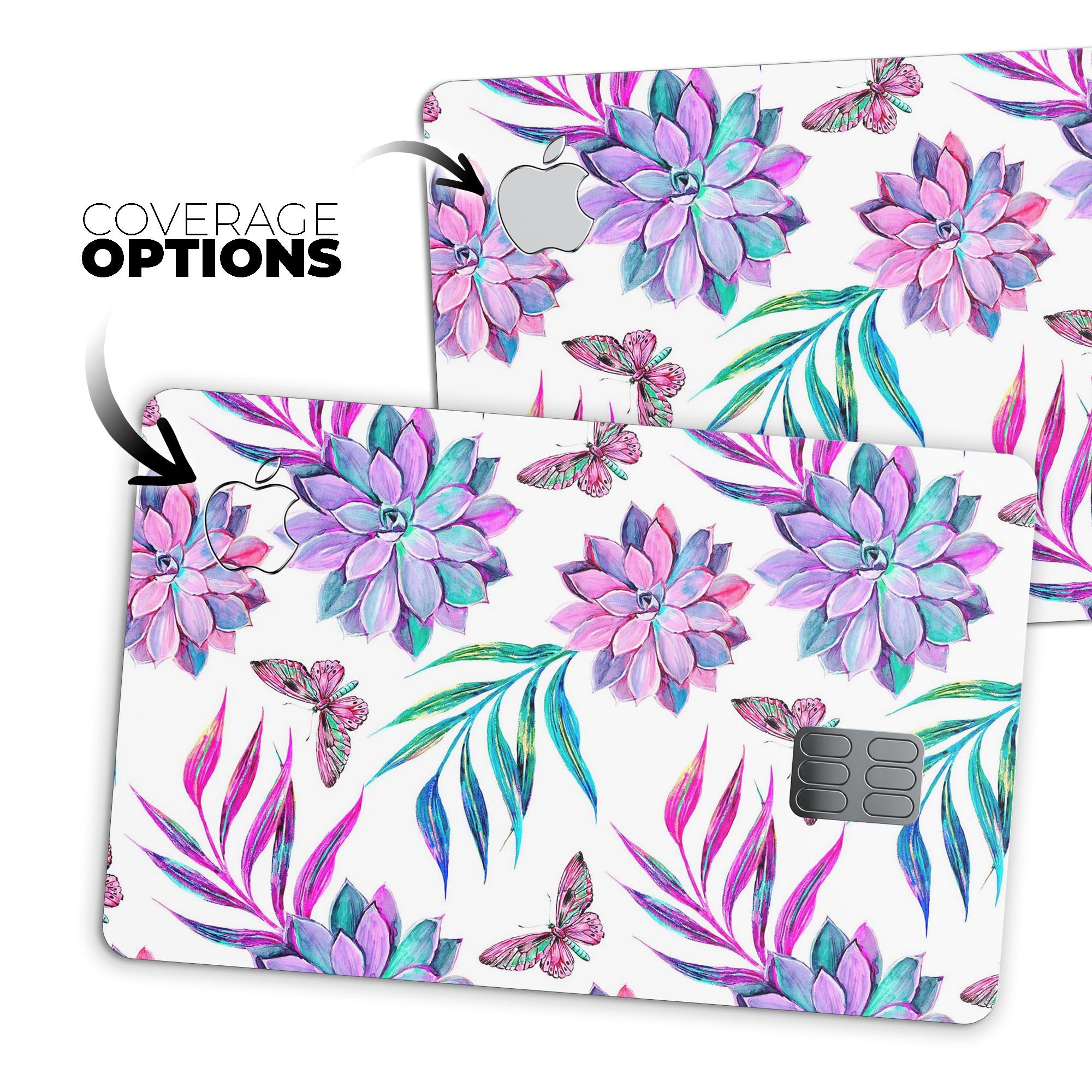 Watercolor Succulent Bloom V17 decal skin for Apple Card, showcasing vibrant colors and intricate succulent design.