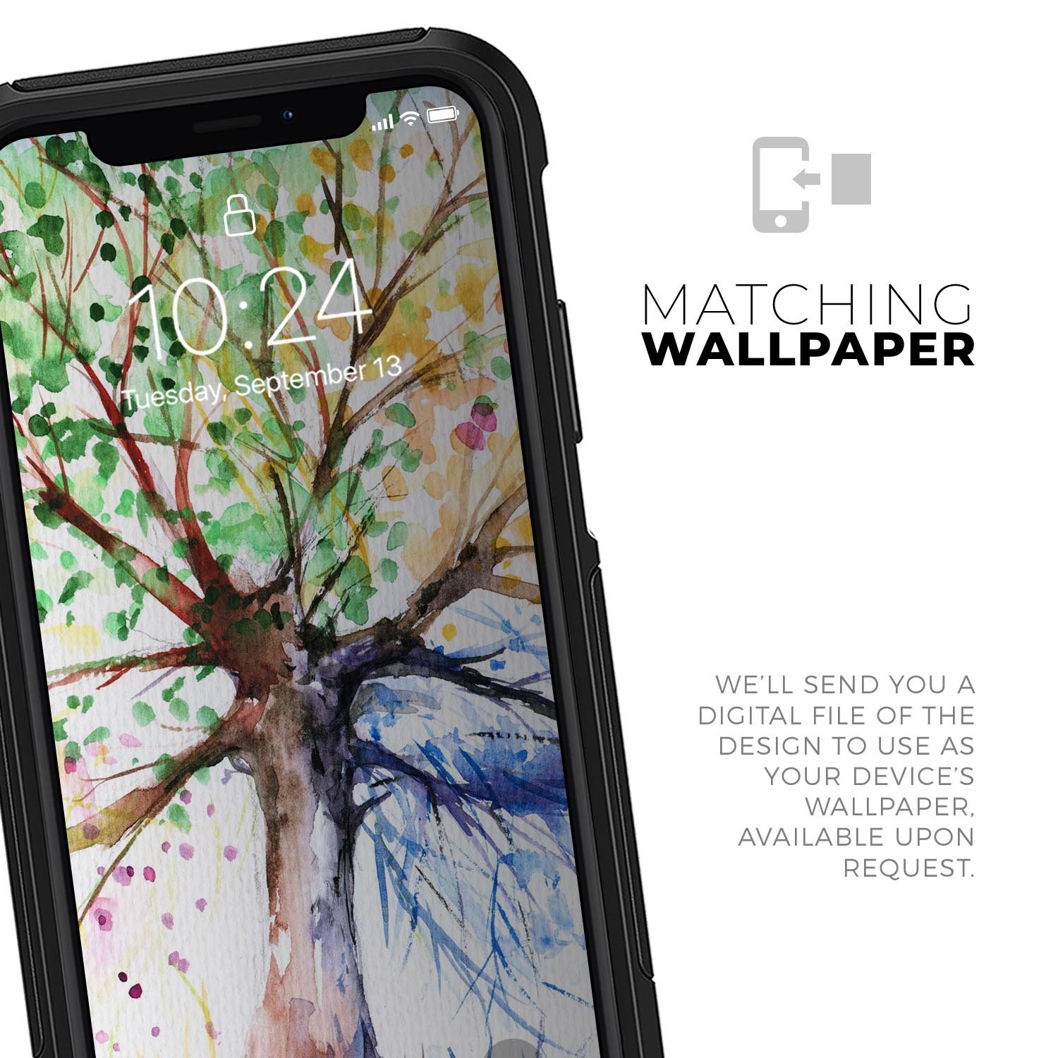 WaterColor Vivid Tree Skin Kit for iPhone OtterBox Cases featuring vibrant colors and intricate design.