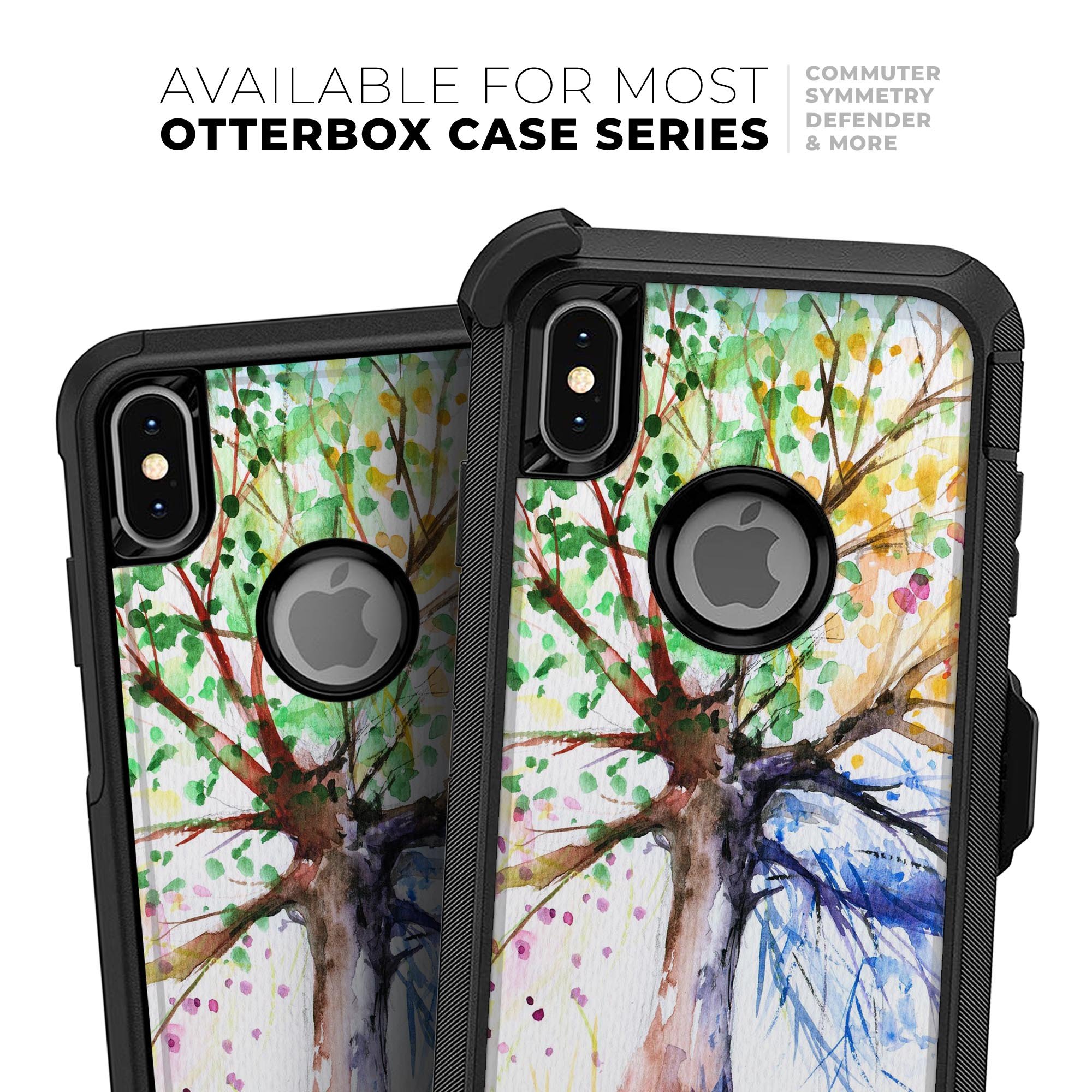 WaterColor Vivid Tree Skin Kit for iPhone OtterBox Cases featuring vibrant colors and intricate design.