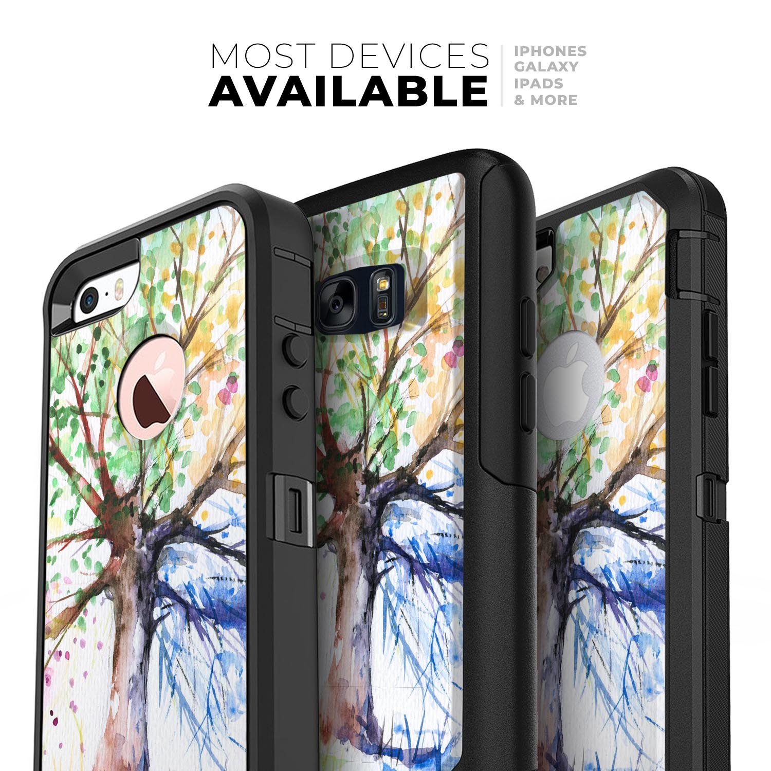 WaterColor Vivid Tree Skin Kit for iPhone OtterBox Cases featuring vibrant colors and intricate design.