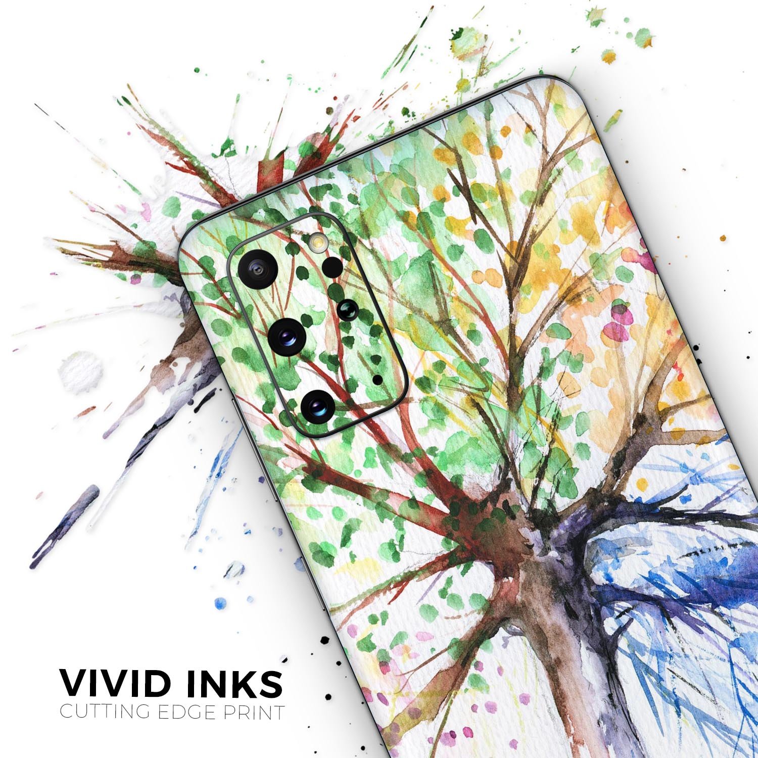 WaterColor Vivid Tree Skin-Kit for Samsung Galaxy S20, showcasing vibrant colors and a sleek design.