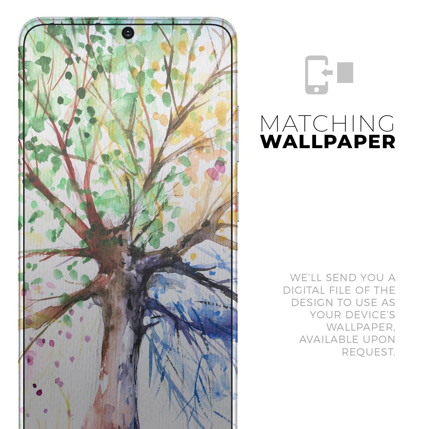 WaterColor Vivid Tree Skin-Kit for Samsung Galaxy S20, showcasing vibrant colors and a sleek design.