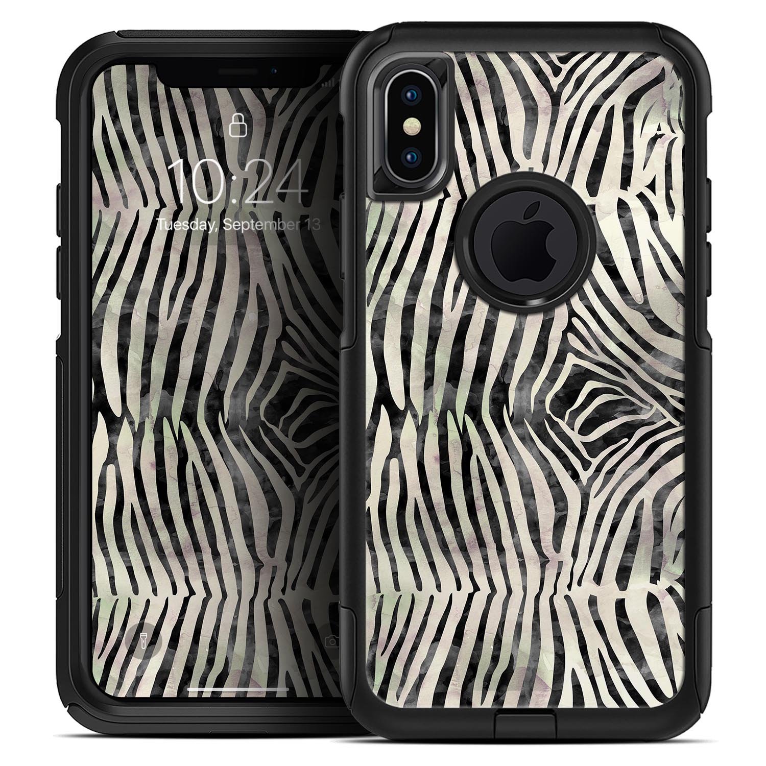 Watercolor Zebra Pattern Skin Kit for iPhone OtterBox cases, showcasing vibrant colors and unique design.