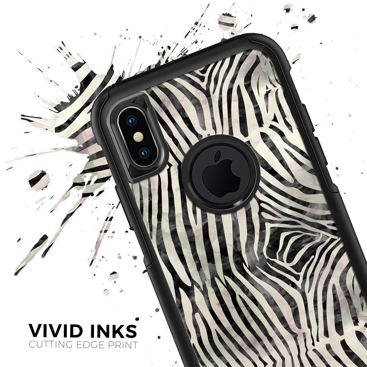 Watercolor Zebra Pattern Skin Kit for iPhone OtterBox cases, showcasing vibrant colors and unique design.