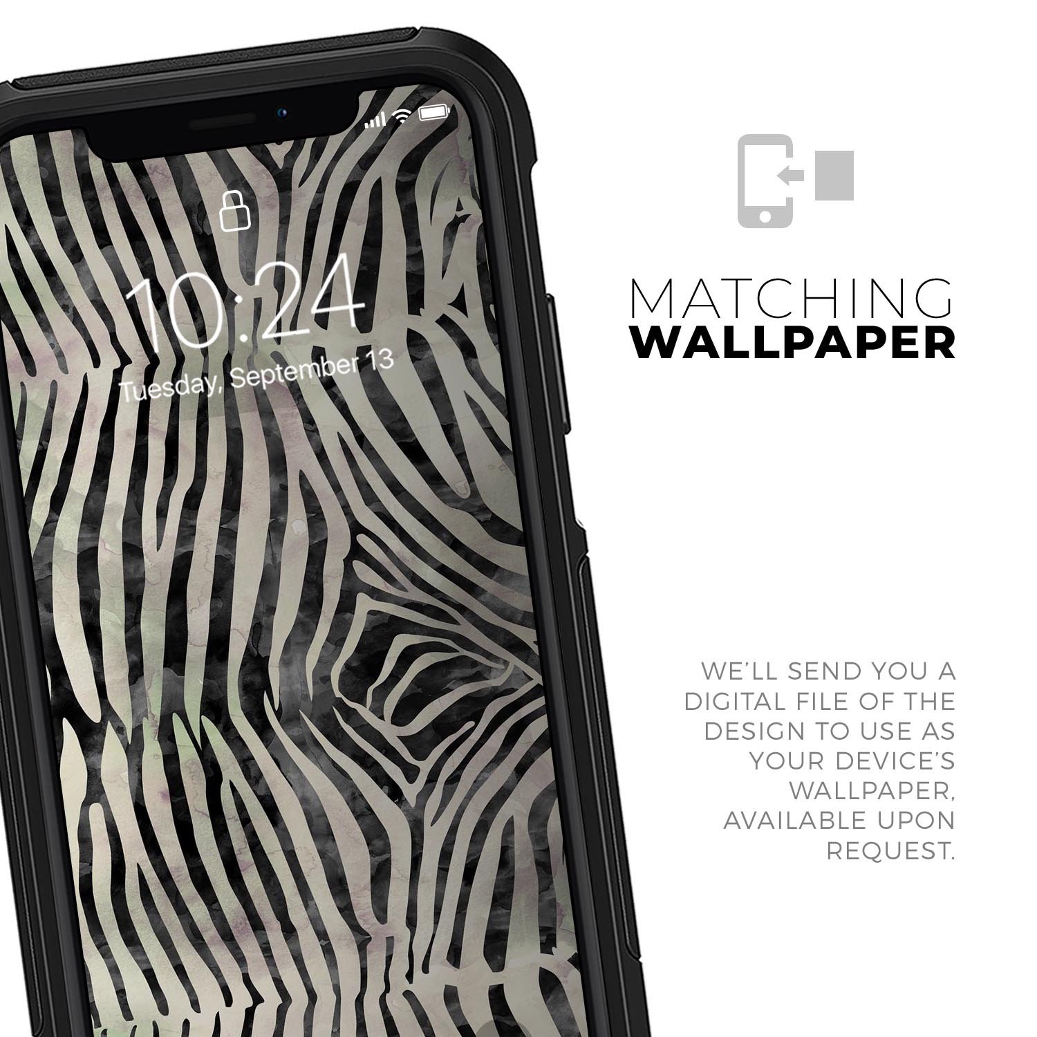 Watercolor Zebra Pattern Skin Kit for iPhone OtterBox cases, showcasing vibrant colors and unique design.