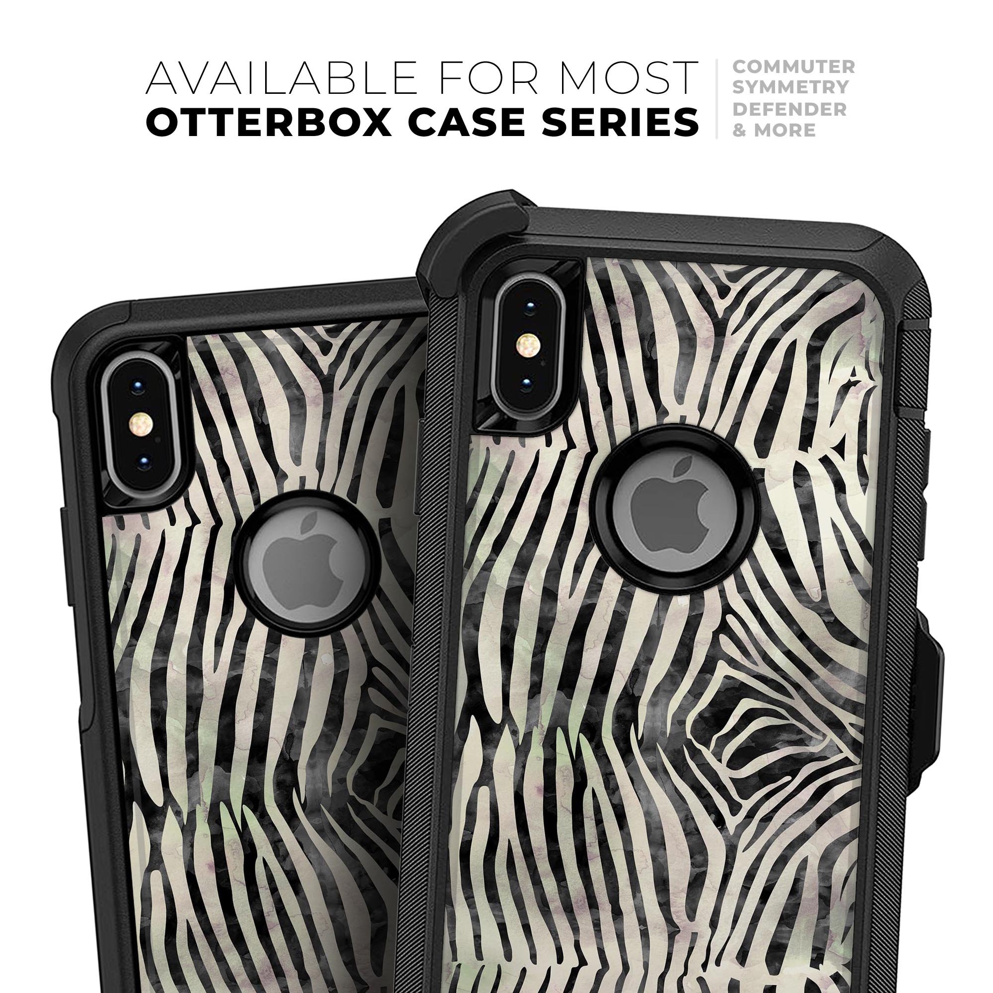 Watercolor Zebra Pattern Skin Kit for iPhone OtterBox cases, showcasing vibrant colors and unique design.